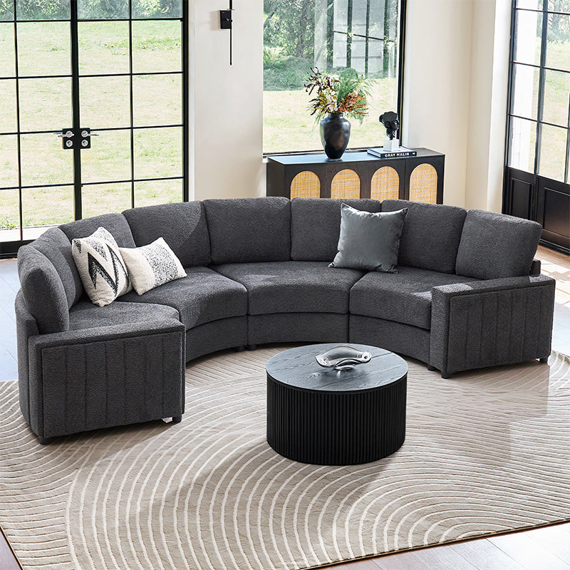 Aeris Modern Curved Sectional Sofa Set - L-Shaped Couch with Ottoman for Living Room, Lounge & Entertainment Spaces | Contemporary Fabric Upholstery, Comfortable Seating for Family & Guests