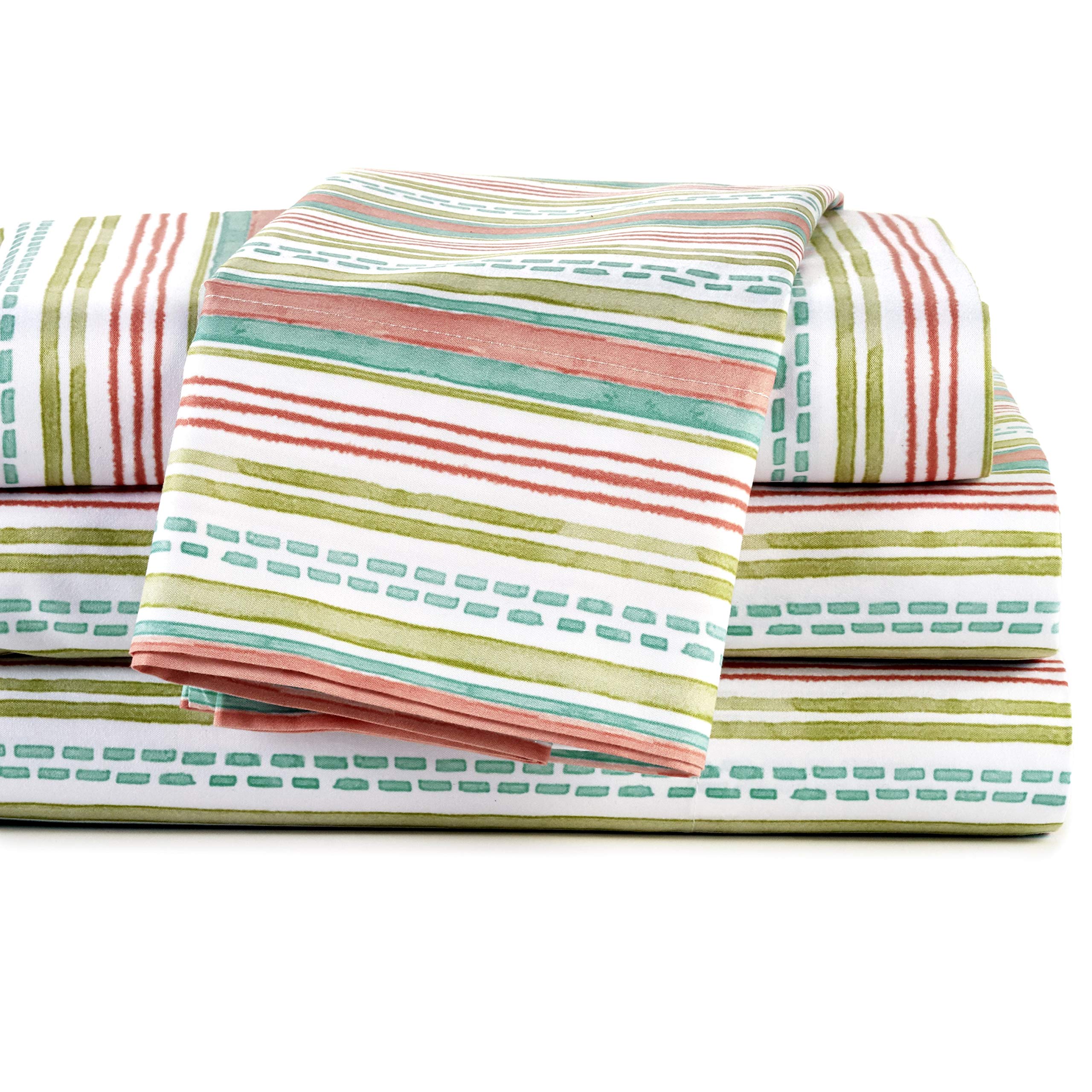 Pastel Southwestern Stripe Pattern 4-Piece King Size Sheet Set - Soft Bedding for Cozy Lakeside Retreats & Southwestern Style Bedrooms
