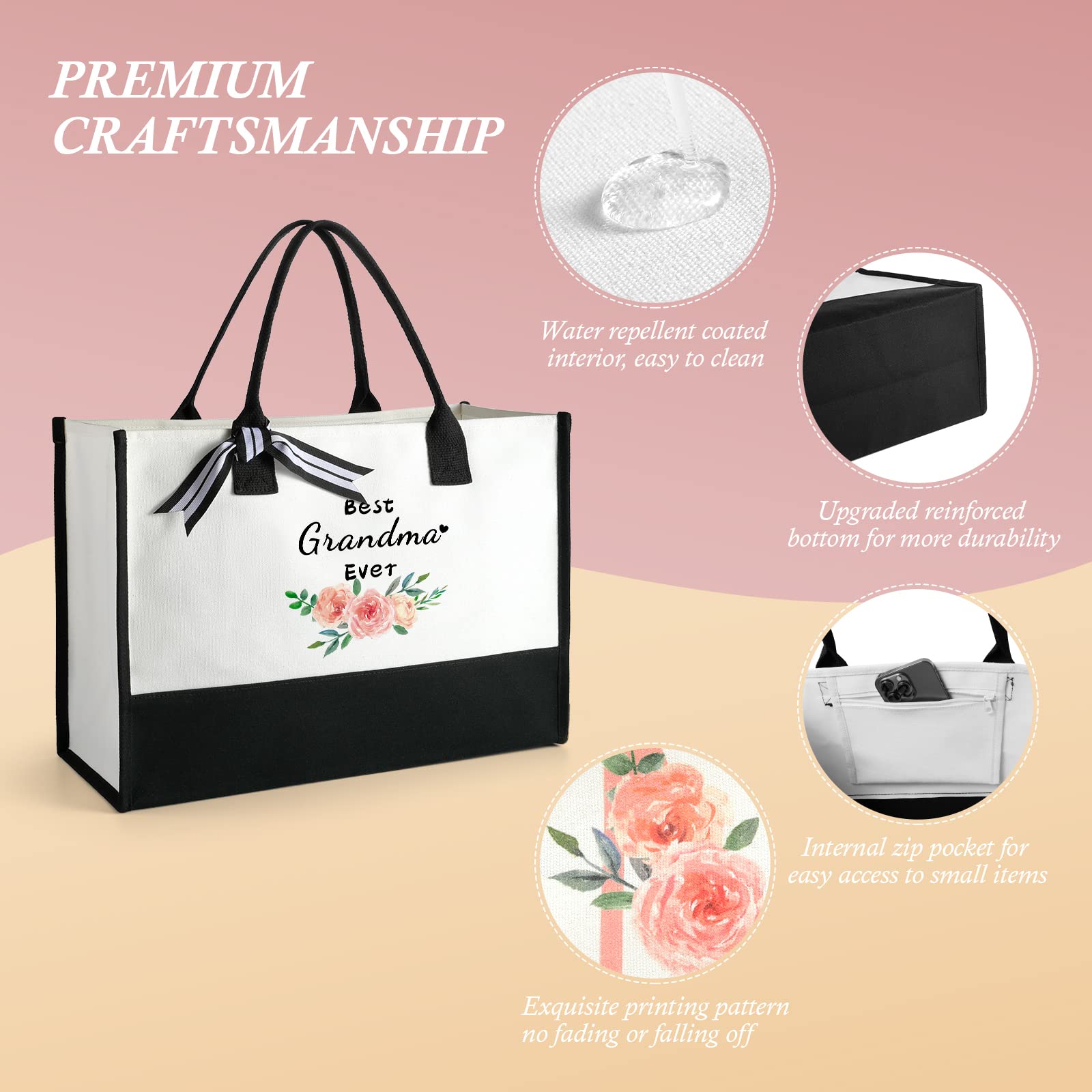 TRSODD Mother's Day Gift Set for Grandma - Tote Bag & Makeup Bag Combo | Birthday Present for Women, Gigi, Nana | Perfect for Travel, Shopping & Daily Use
