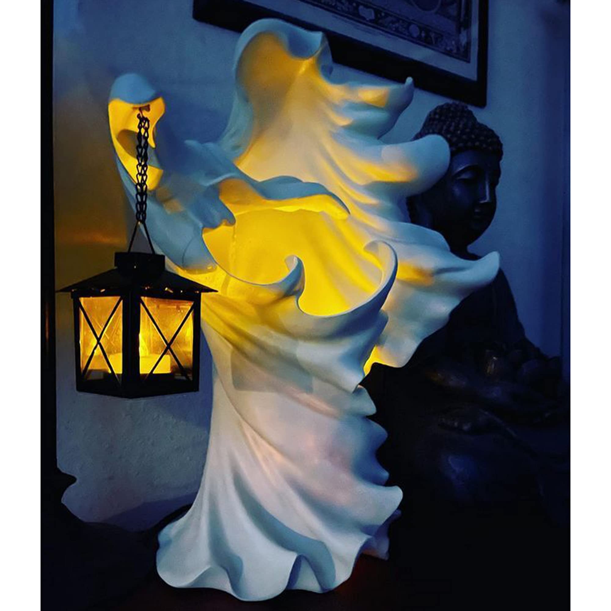 Realistic White Resin Ghost Statue - Halloween Garden Decor with Lantern, Creative Witch Sculpture & Hell Messenger Figure | Spooky Outdoor Yard Decoration for Halloween Party, Haunted House Theme