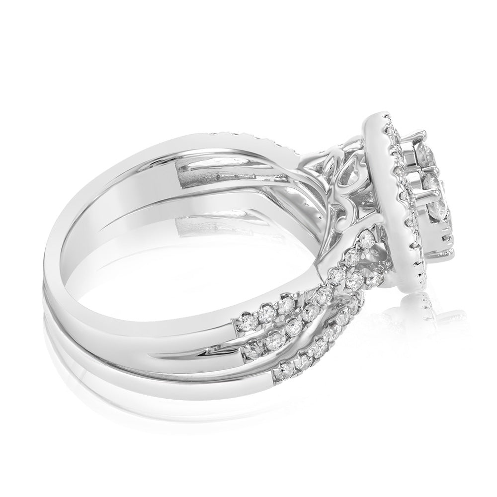 9ct White Gold 1 Carat Cluster Heart Diamond Engagement Ring Set - Perfect for Proposals, Anniversaries & Bridal Jewelry Gifts
