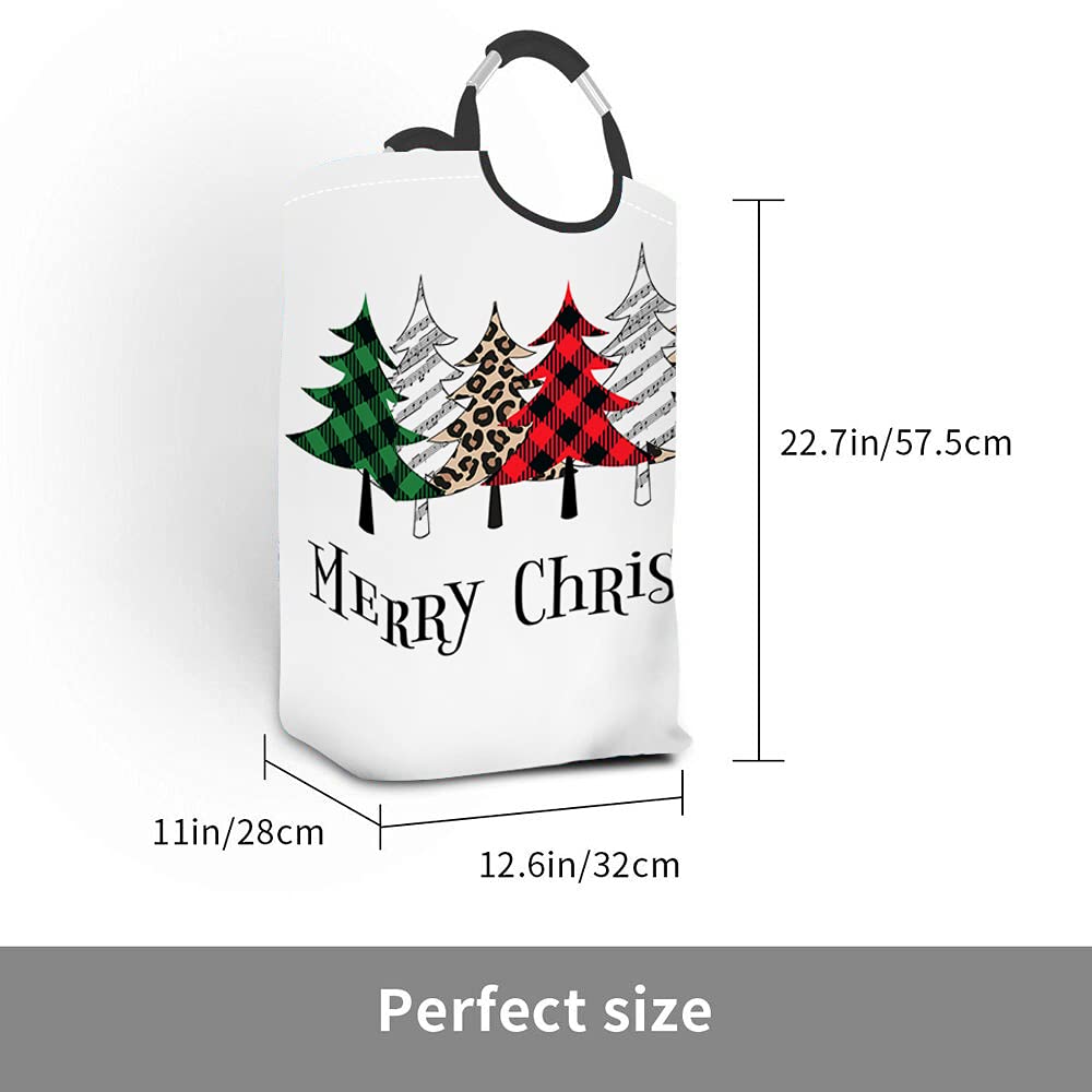 Wondertify Red Green Buffalo Plaid Leopard Christmas Laundry Hamper with Handles - Holiday Clothes Basket for Organizing Toys, Clothes & Storage - Perfect for Bedroom, Nursery & Holiday Decor