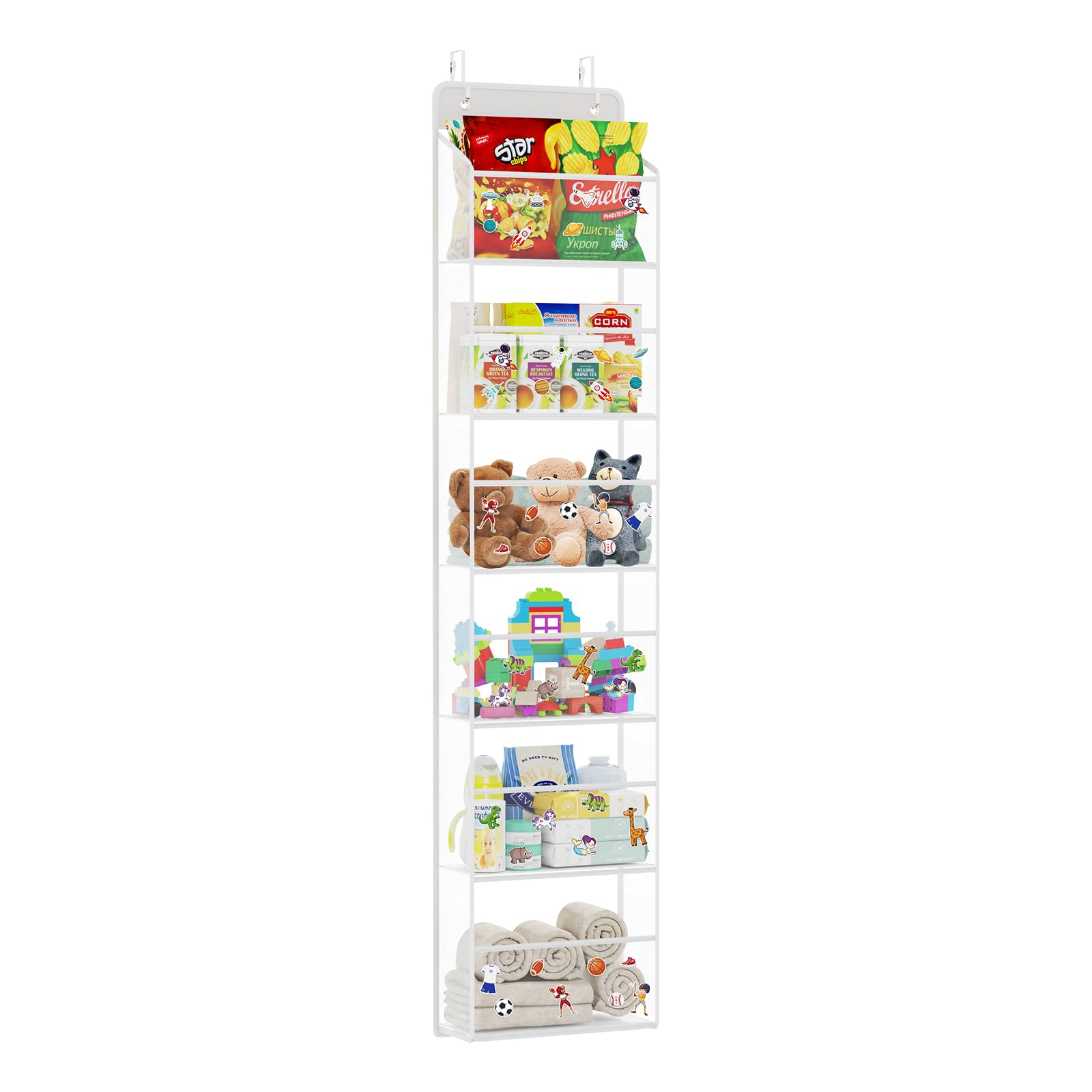 Univivi Over The Door Hanging Organizer - 6 Clear Plastic Pockets & 2 Sturdy Metal Hooks for Cosmetics, Bathroom Storage, Nursery Organization & Household Essentials | Perfect for Small Space Closet, Bedroom & Bathroom Door Storage Solutions