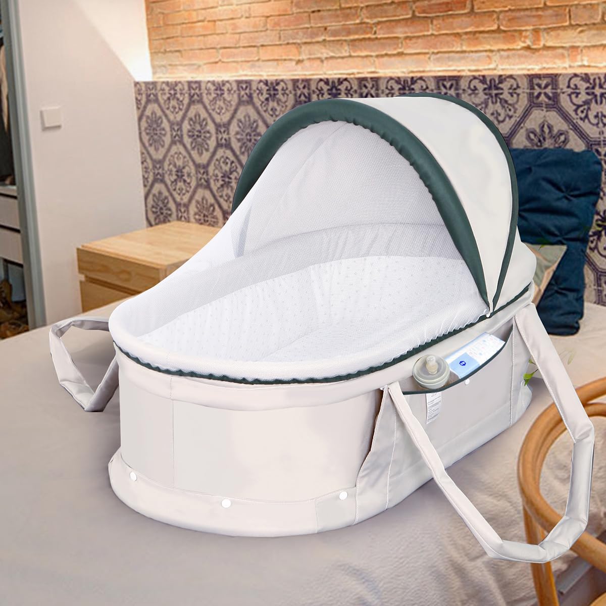 Portable Baby Travel Bassinet & Co-Sleeper with 2-in-1 Canopy - Light Grey Mini Crib for Newborns | Perfect for Home, Travel & Bedside Sleeping