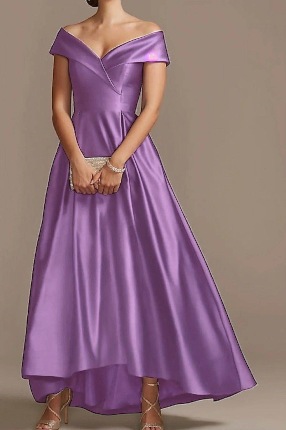 Elegant High-Low Ankle Length Satin Mother of the Bride Dress CM0078 - Perfect for Weddings, Formal Events & Special Occasions