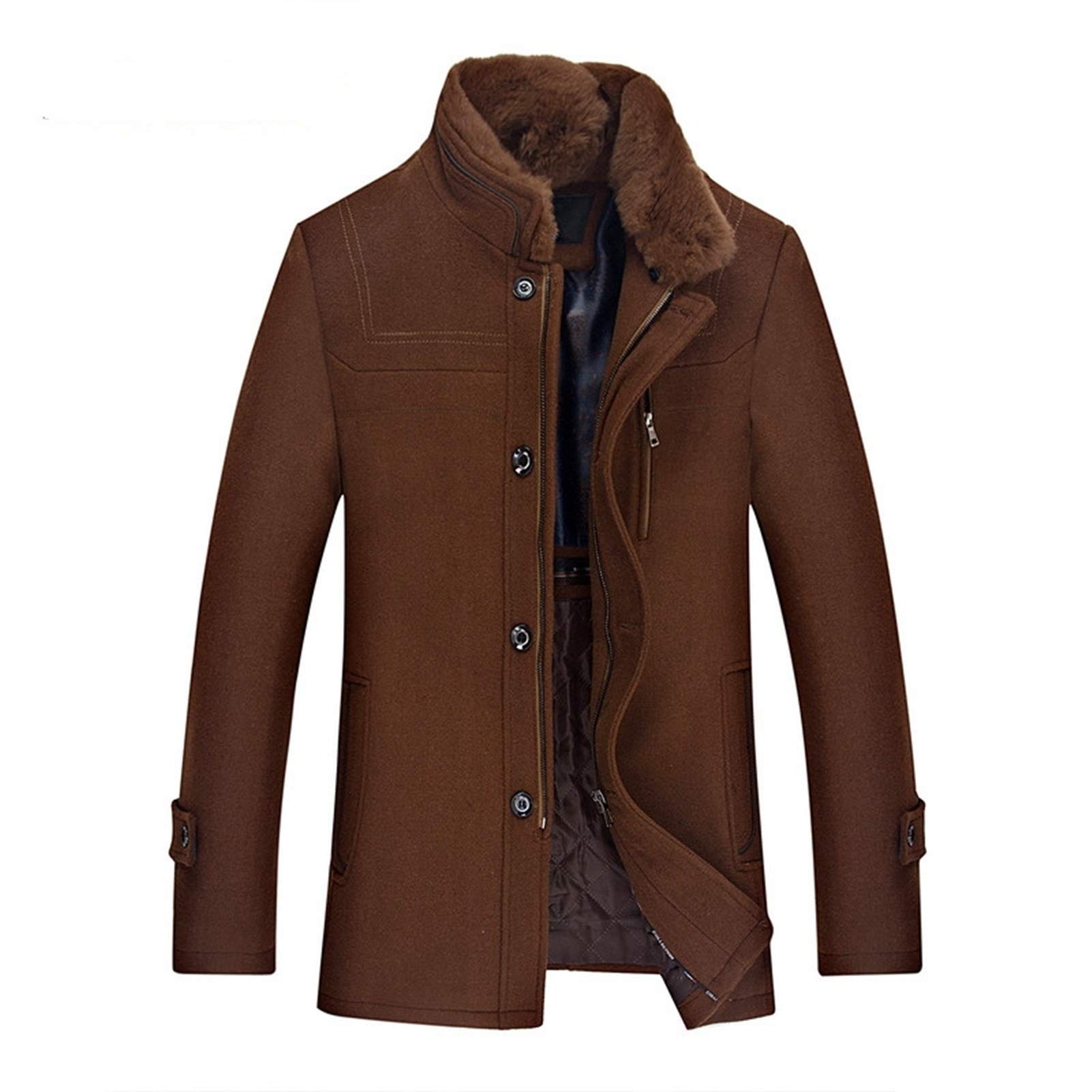 Men's Winter Jacket - Thick Trench Coat for Business & Casual Wear | Warm Overcoat for Cold Weather (Brown, Large) - Perfect for Office Commute, Outdoor Activities & Winter Travel