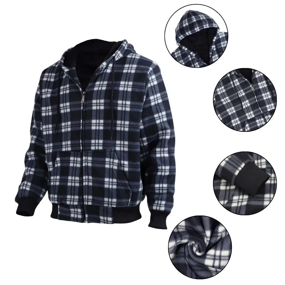 Men's Plaid Sherpa Lined Sweatshirt - Warm Flannel Shirt Jacket for Winter, Cozy Fleece-Lined Pullover for Outdoor Activities & Casual Wear