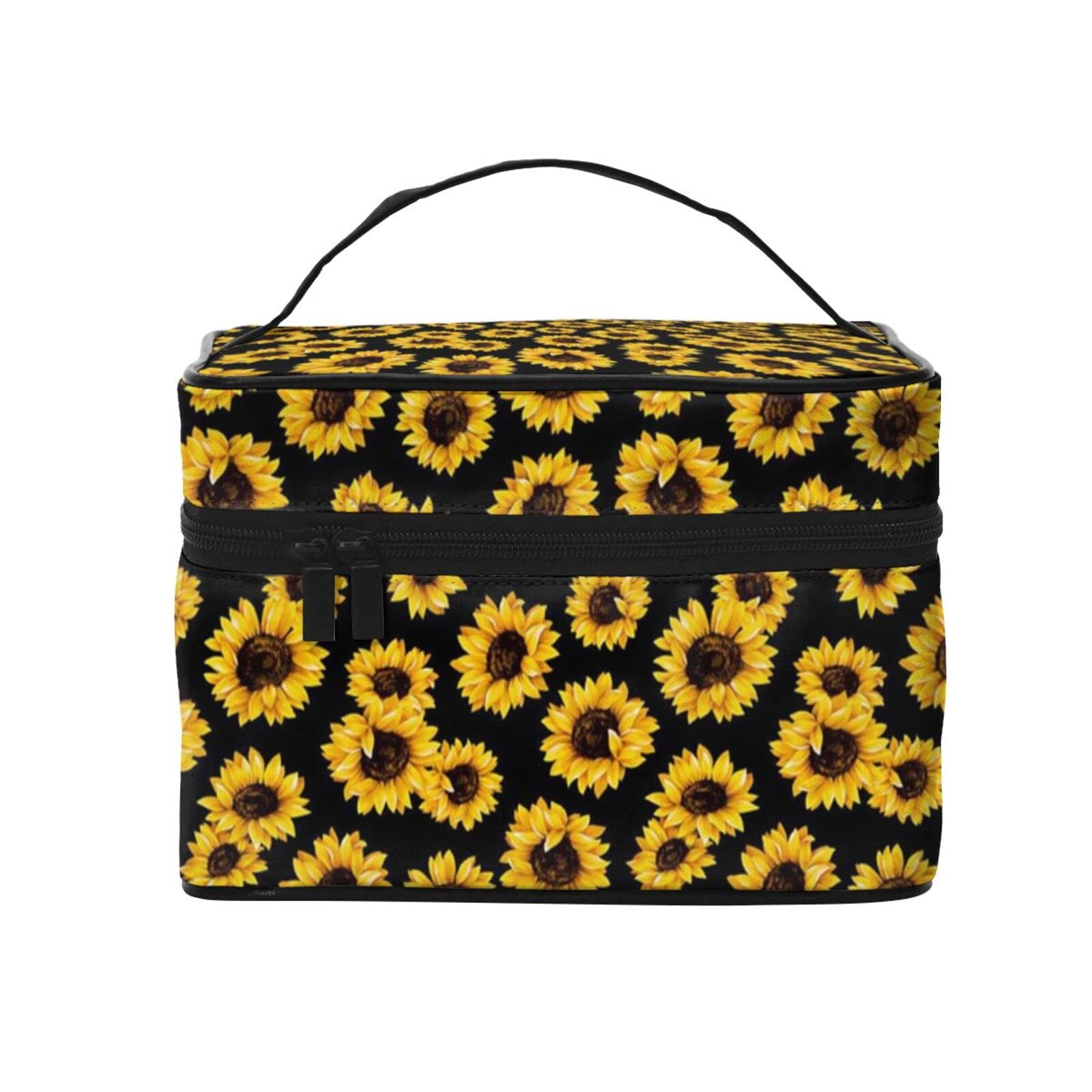 Large Travel Toiletry Bag for Women - Waterproof Makeup Organizer with Sunflower Pattern, Portable Cosmetic Bag for Brushes & Toiletries - Perfect for Vacation, Gym, and Business Trips