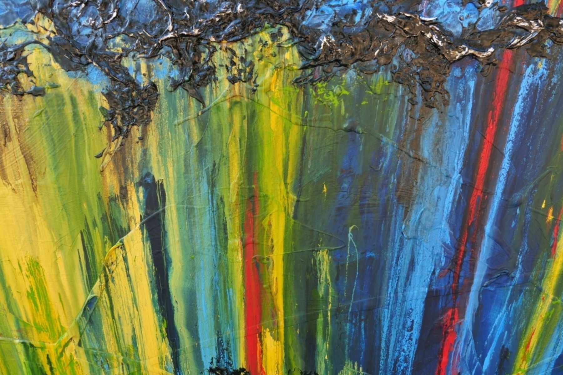 Midnight Falls 280cm x 170cm Blue Yellow Textured Abstract Canvas Art - Modern Wall Decor for Living Room, Bedroom & Office