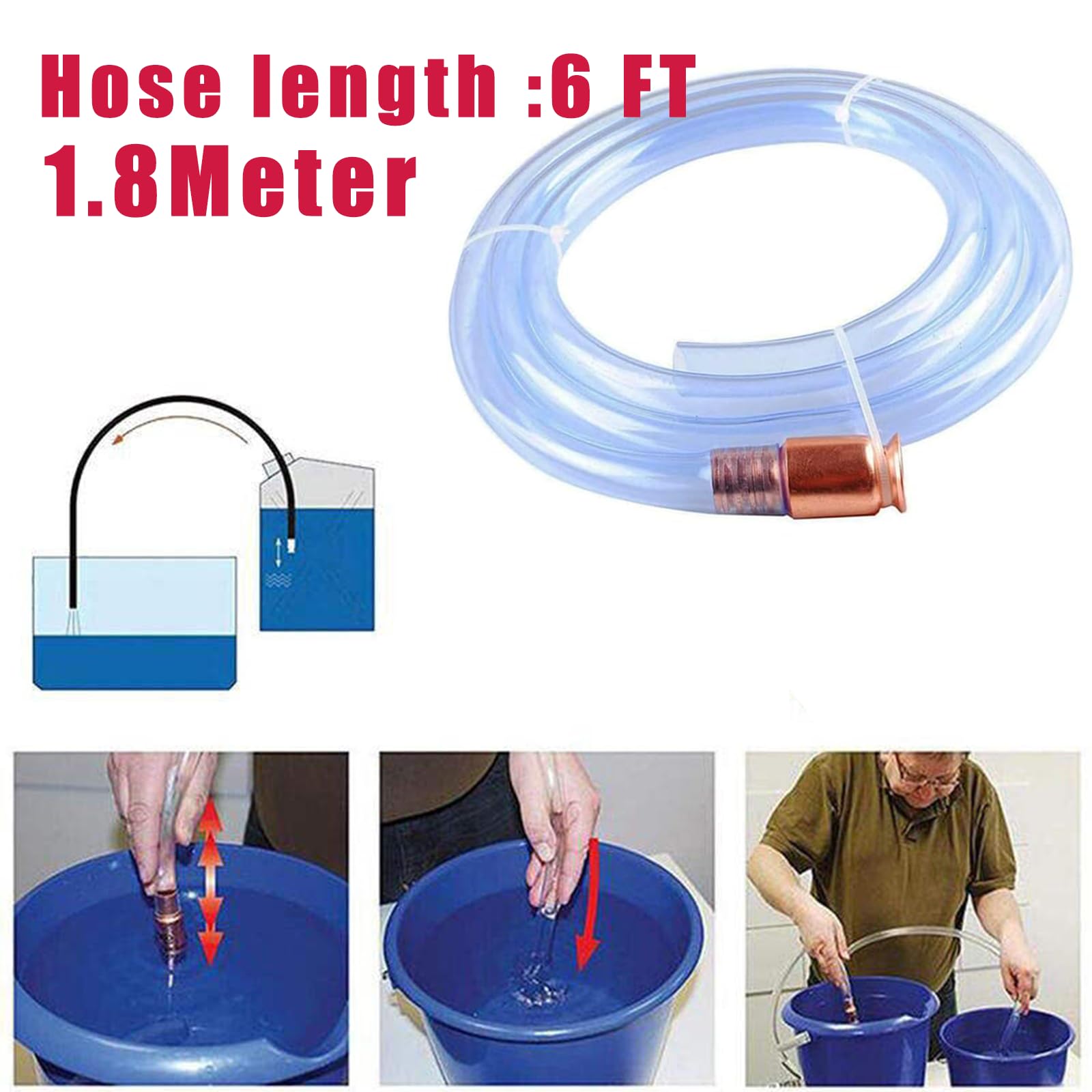 Gas Siphon Hose Pump 3-Pack - 6ft Premium Self-Priming Transfer Hose with 3/4