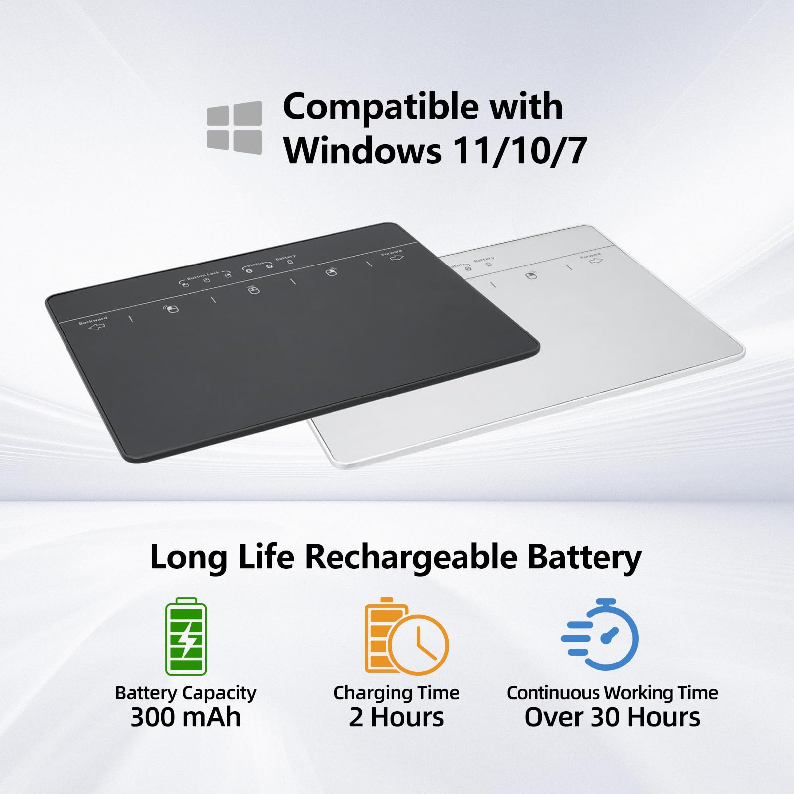 Wireless Bluetooth Touchpad for Windows 7/10/11 - Multi-Touch Gesture Rechargeable USB Mouse Pad for PC, Laptop & Notebook - Perfect for Office Work, Gaming & Home Use (Black)