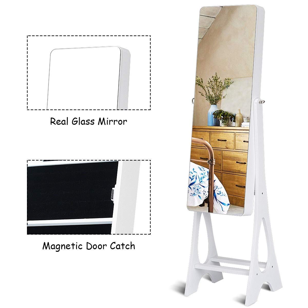 WATERJOY Jewelry Armoire with LED Mirror - Free Standing Jewelry Cabinet Organizer with Lights, White - Perfect for Bedroom, Closet & Dressing Room Organization