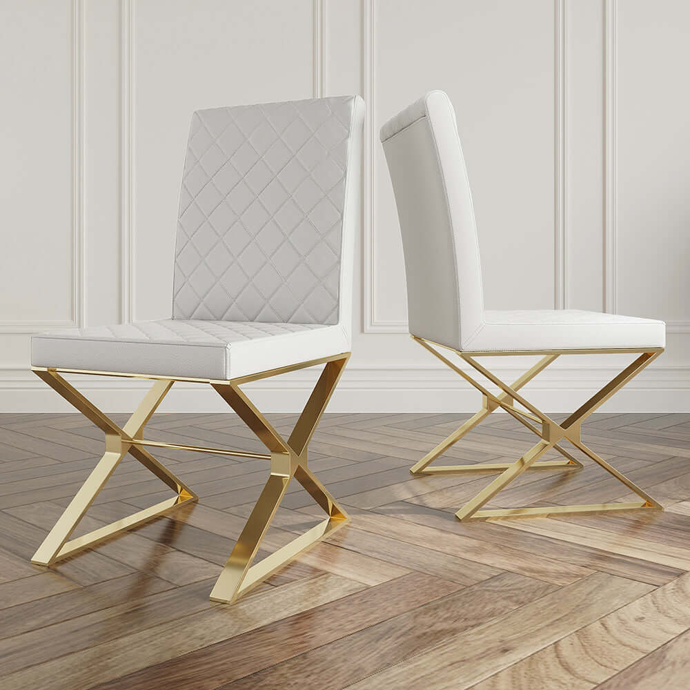 Modern Black Upholstered Leather Dining Chairs with Gold Metal Legs - Set of 2 - Elegant Seating for Dining Room, Kitchen, or Office