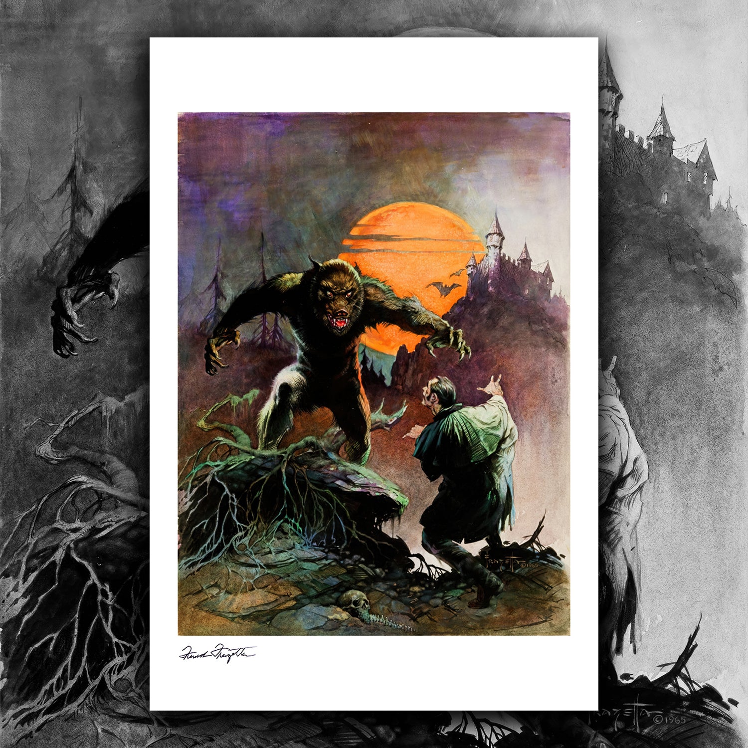 Wolfman Lithograph - Vintage Horror Movie Art Print - Classic Monster Wall Decor for Home, Office & Halloween Party