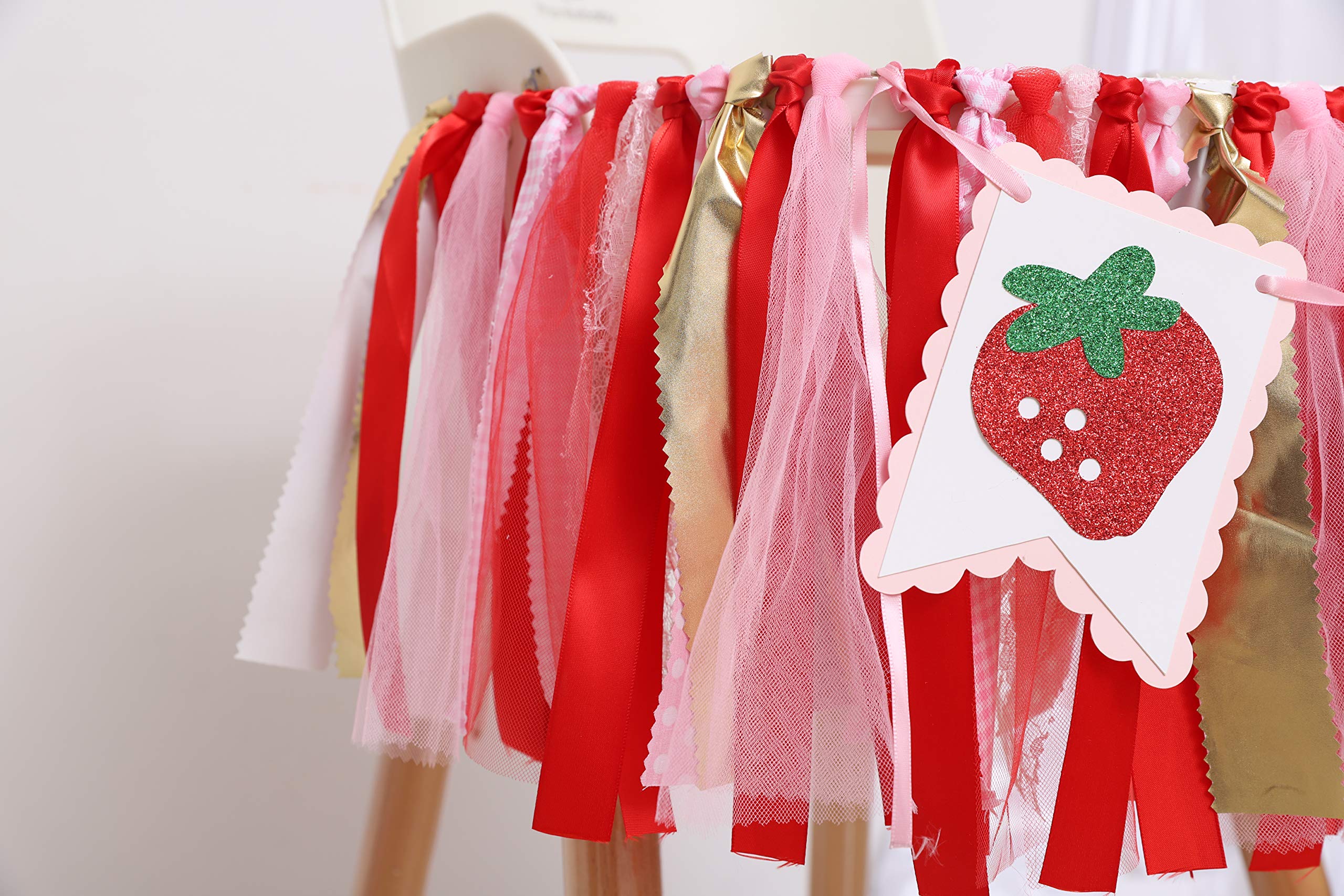 Strawberry Theme High Chair Banner - Sweet 1st Birthday Party Decorations - Smash Cake Photo Backdrop - Baby Shower & Birthday Party Decor - Perfect for First Birthday Photoshoot, Baby Girl Celebration, and Cake Smash Props (Strawberry-2)