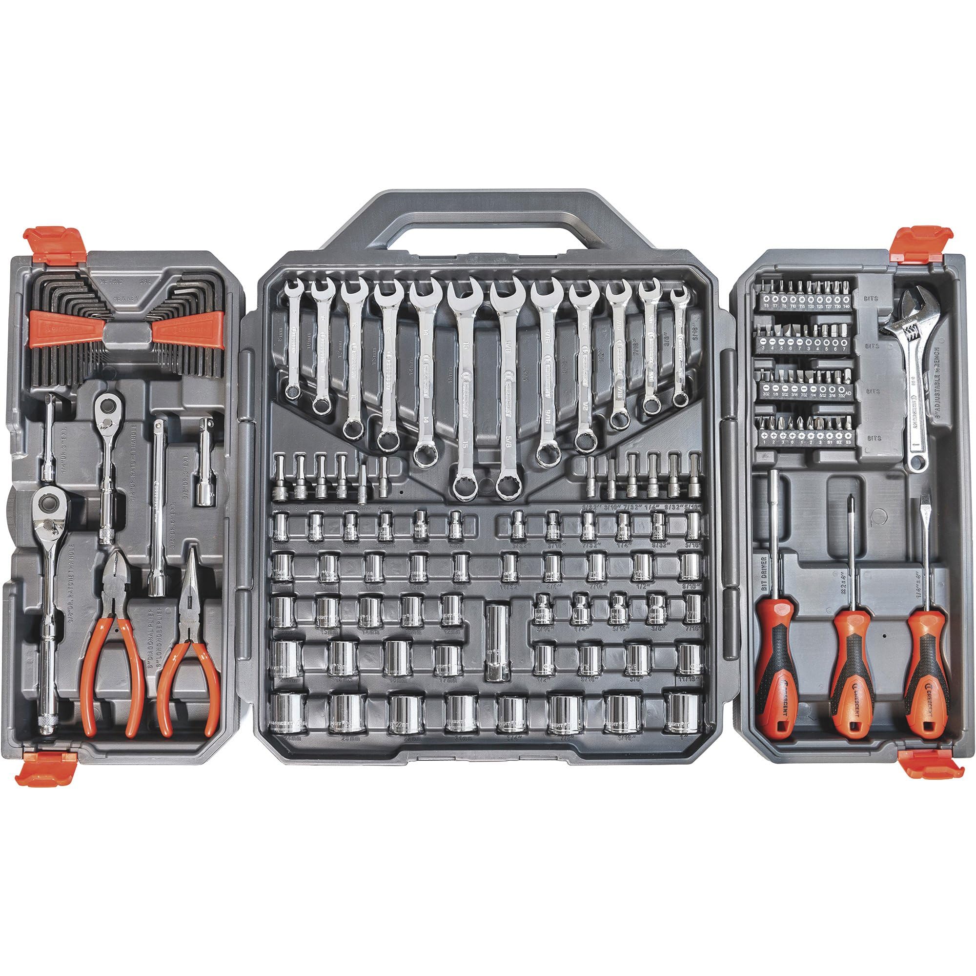 CRESCENT 148-Piece Professional Tool Set - Complete Home Repair & DIY Kit with Wrenches, Sockets, Screwdrivers | Perfect for Automotive, Plumbing & Household Fixes