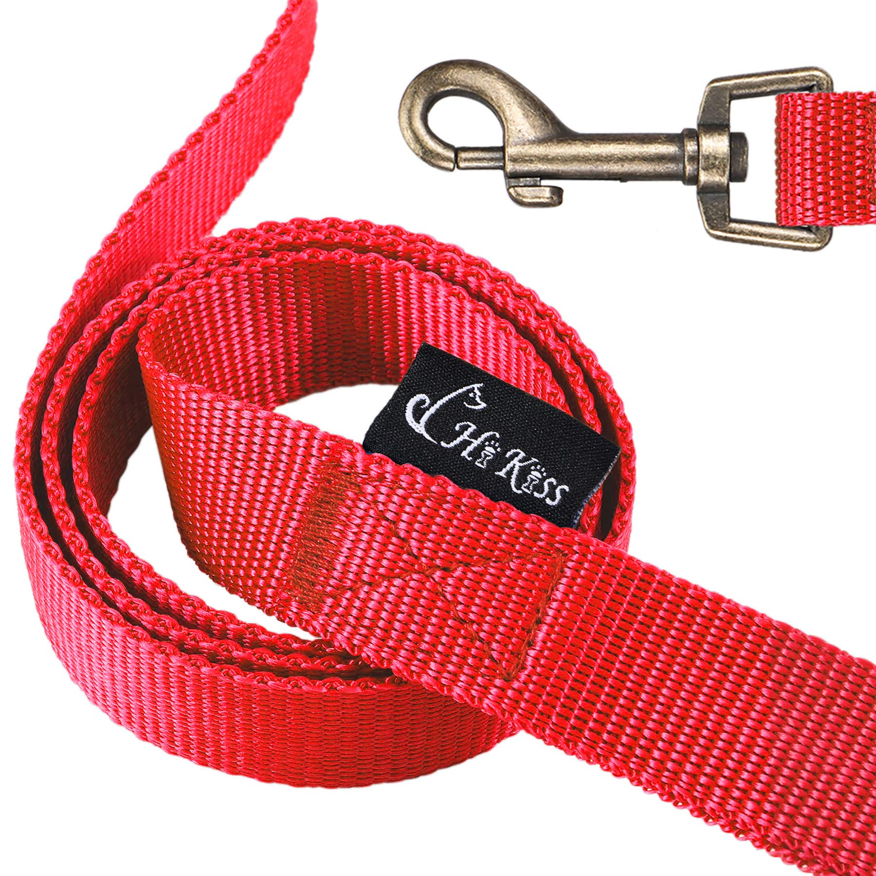 HIKISS 6 FT Heavy Duty Dog Leash for Small Dogs & Puppies - 3/4 Inch Wide Reflective Pet Leash with Secure Collar Hook - Durable Nylon Training Lead for Walking, Running & Outdoor Adventures (Red)