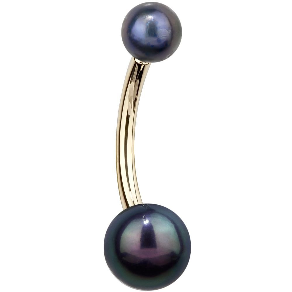 14K Yellow Gold Simulated Black Pearl Belly Button Ring - Elegant Body Jewelry for Navel Piercing | Perfect for Parties, Beach Wear & Fashion Accessories