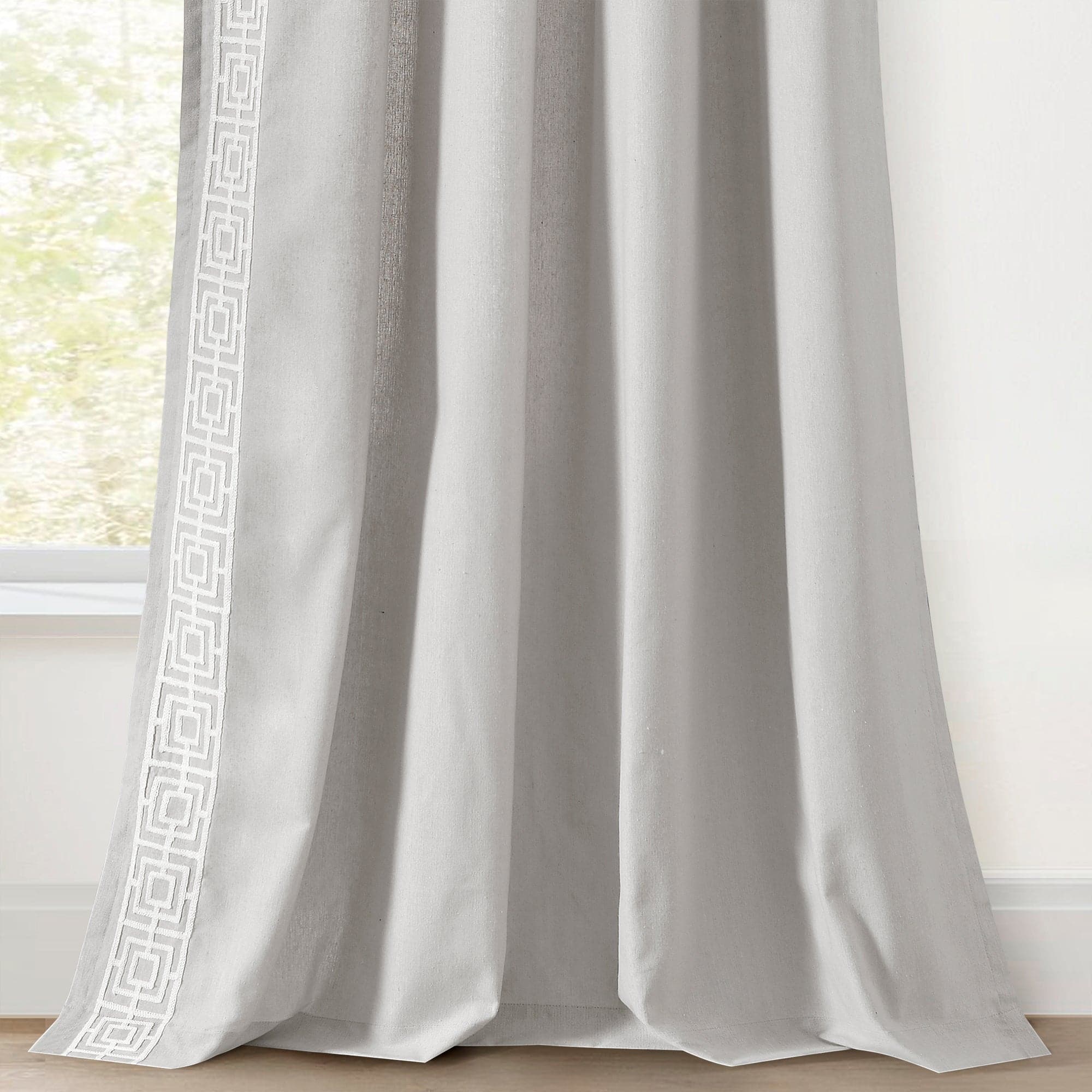 Luxury Modern Square Embroidery Border Window Curtain Panel - Elegant Home Decor for Living Room, Bedroom & Dining Room