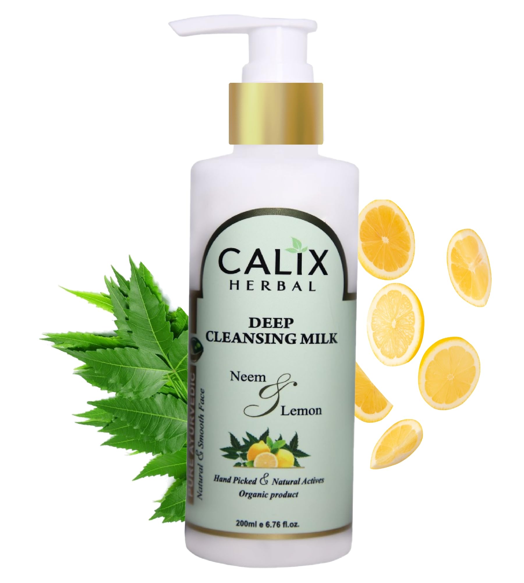 Organic Calix Herbal Deep Cleansing Milk with Neem & Lemon | Ayurvedic Face Cleanser for All Skin Types | 200ml | Gentle Daily Cleansing for Glowing Skin | Perfect for Morning & Night Skincare Routine