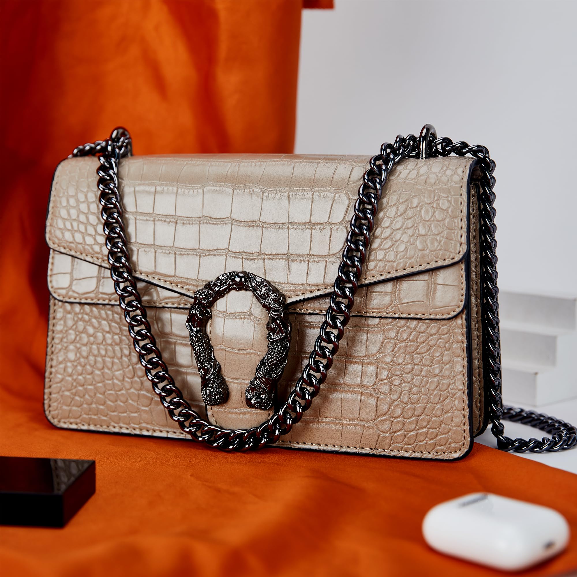 Stylish Women's Crossbody Bag & Satchel Purse - Luxury PU Leather Handbag with Snake Print & Chain Detail | Perfect for Work, Travel & Evening Out