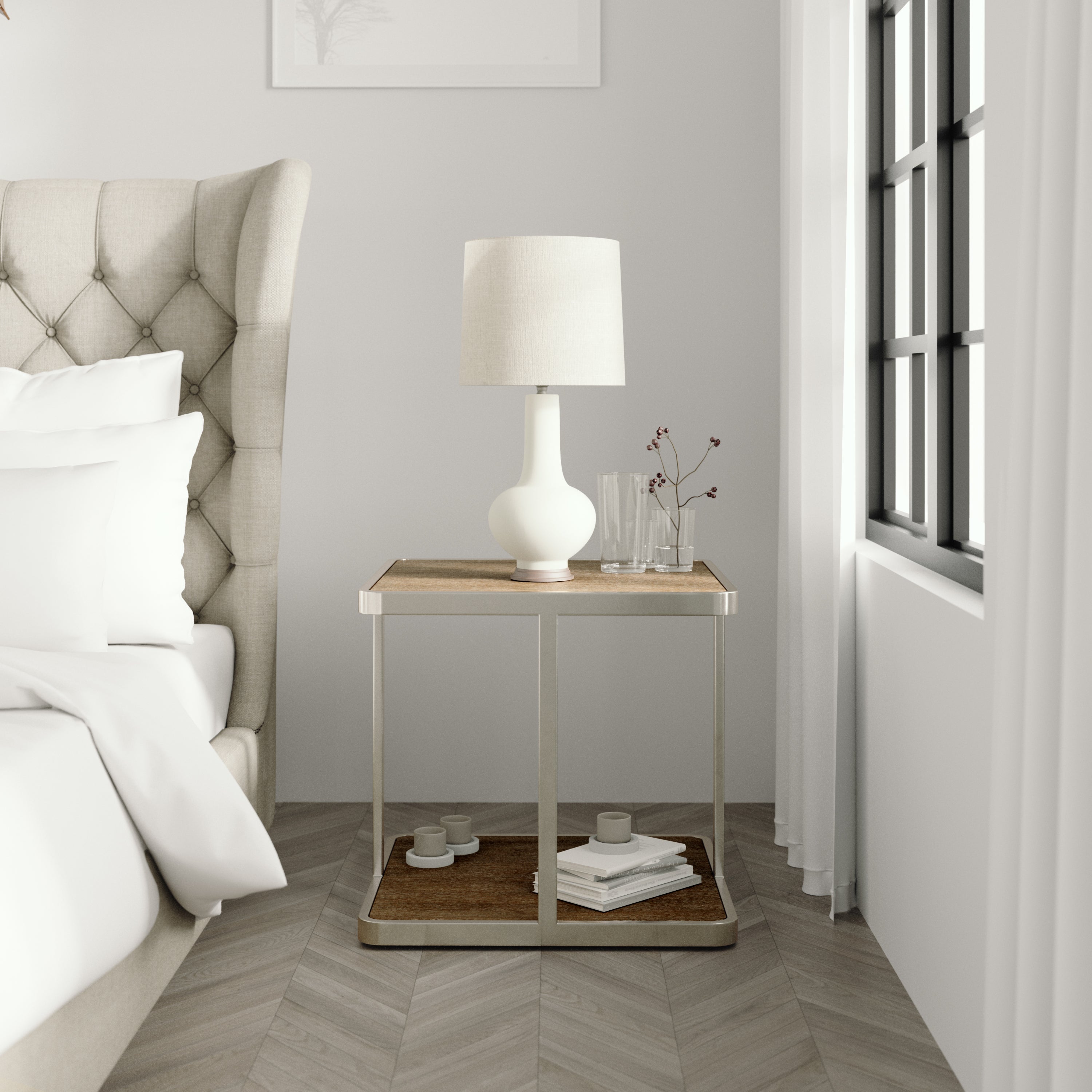 Roundhill Furniture Allan Contemporary Square End Table - Modern Nightstand in Brown for Living Room & Bedroom Decor