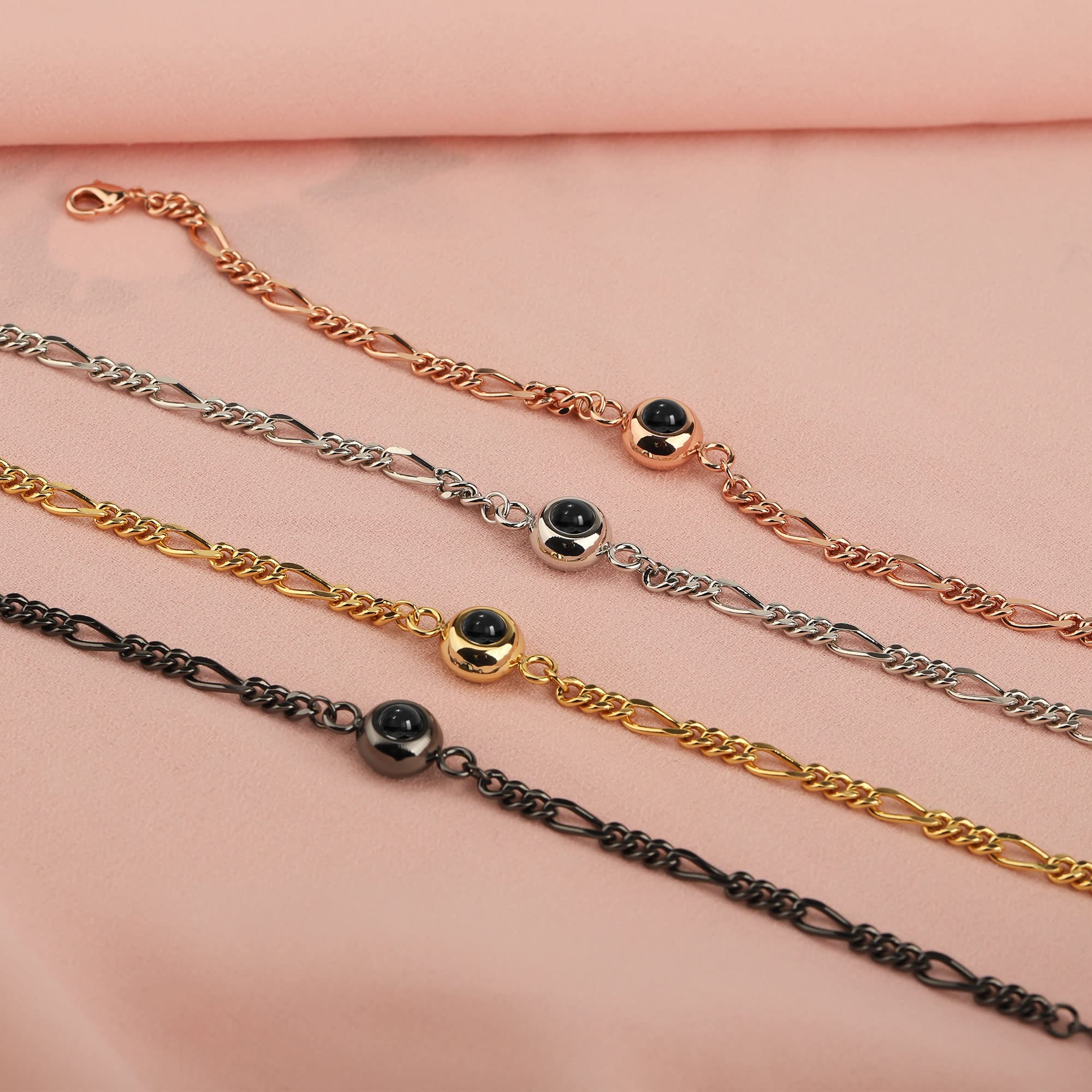 Custom Photo Bracelets for Couples - Personalized Picture Bracelets with Engraved Photos - Circle Link Chain Projection Jewelry for Women & Men - Perfect for Anniversaries, Birthdays, Christmas Gifts - Romantic Couple Gift for Date Nights & Special Occasions