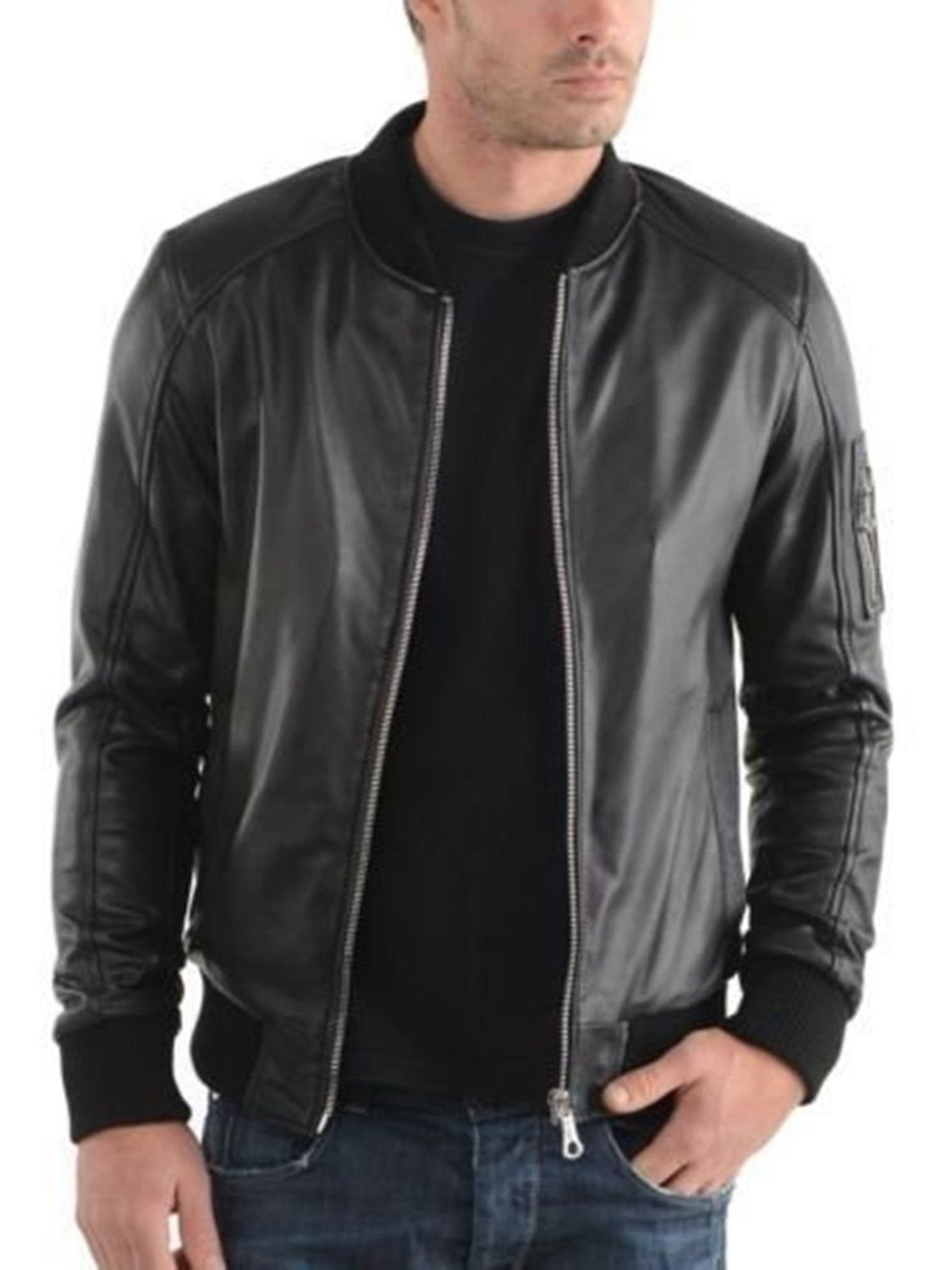 Premium New York Genuine Lambskin Leather Bomber Jacket for Men - Classic Biker Style Motorcycle Jacket for Riding & Fashion