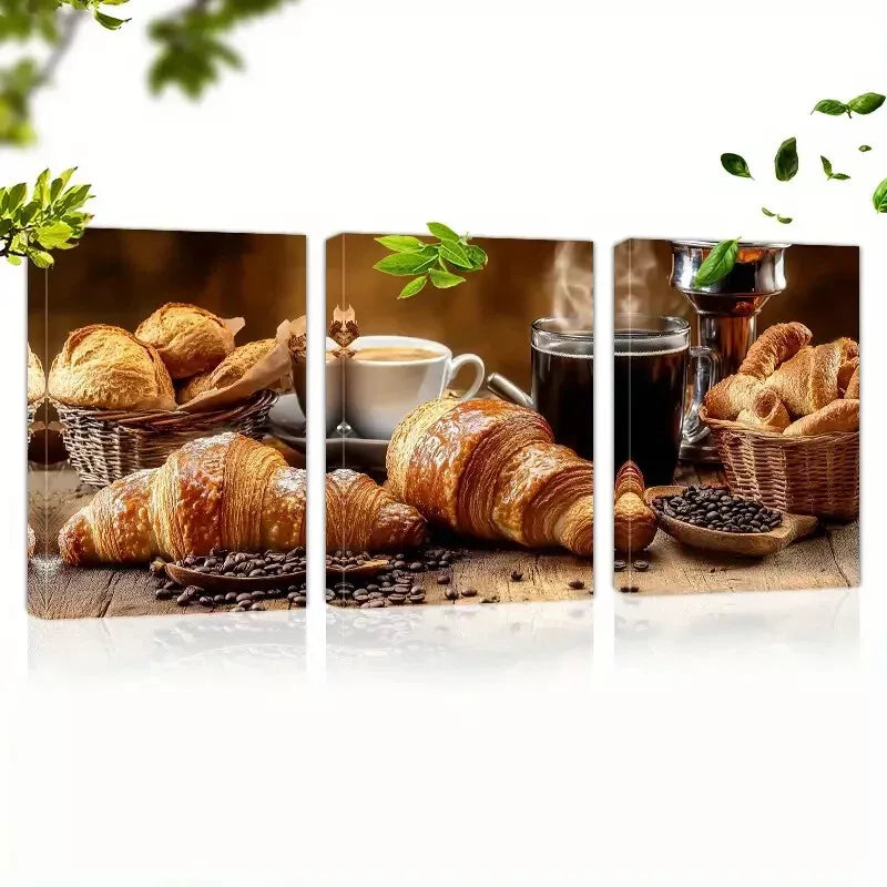 3-Piece Delicious Fashionable Coffee and Croissant Art Set - 50x70cm Framed Canvas Wall Decor | High Quality Print | 100% Australian Made | Ready to Hang | Perfect for Kitchen, Cafe & Dining Room Decor