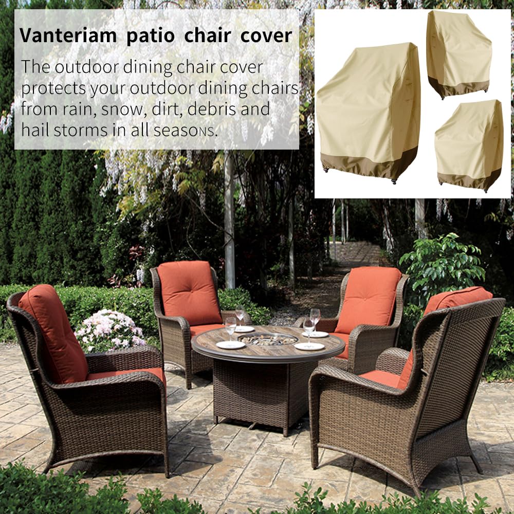 Heavy Duty Waterproof Outdoor Chair Covers 2 Pack - Fade Resistant High Back Swivel Patio Dining Chair Covers (26W x 28D x 37.5H Inch, Beige & Brown) - Perfect for Garden, Deck, Poolside & Restaurant Use