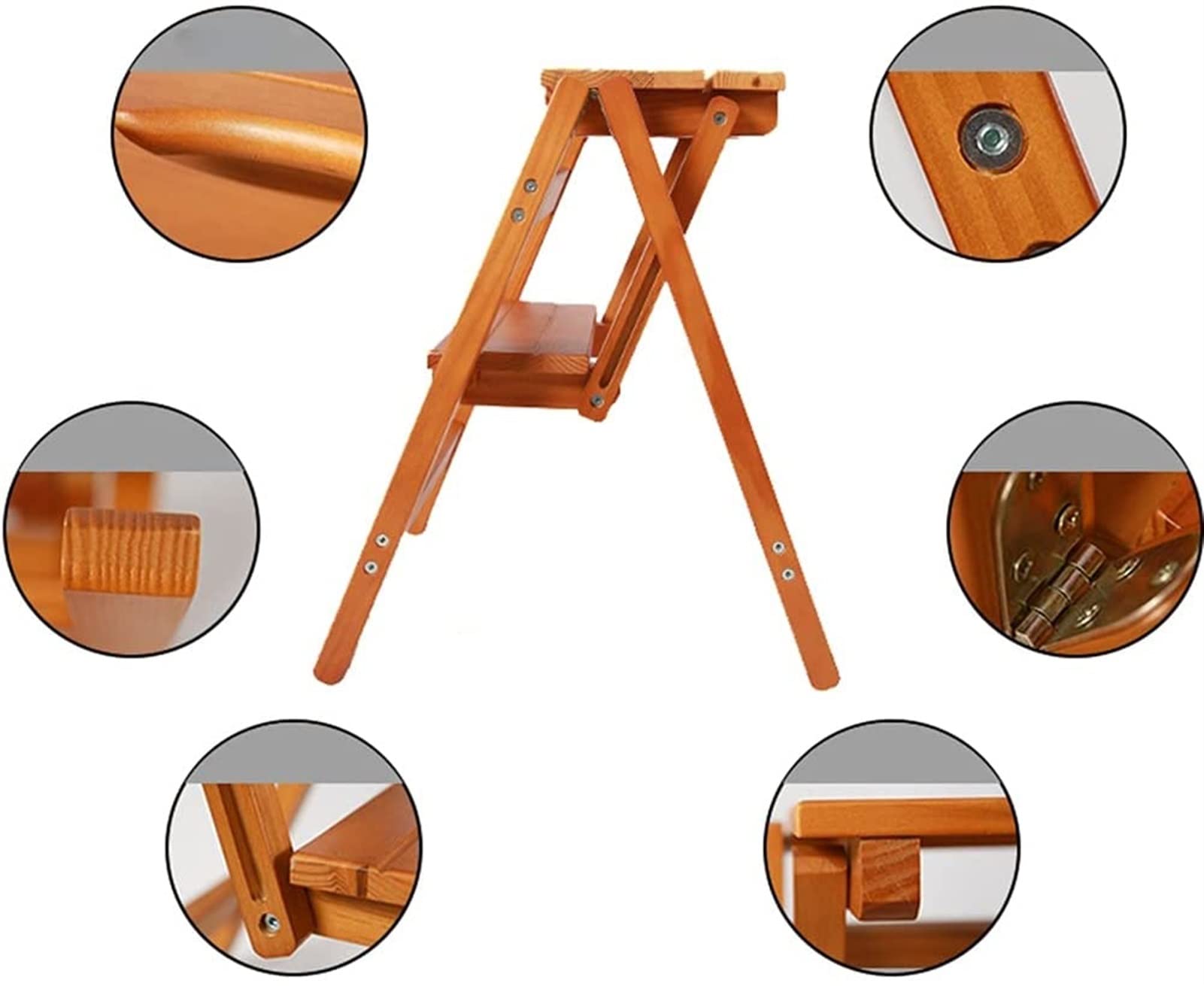 LUDIST Wooden Folding Step Stool for Home, Foldable Ladder Stool with Storage Shelf - Indoor Climbing Stool for Kids, Library Ladder, Plant Stand - Perfect for Home, Office, and Storage Organization