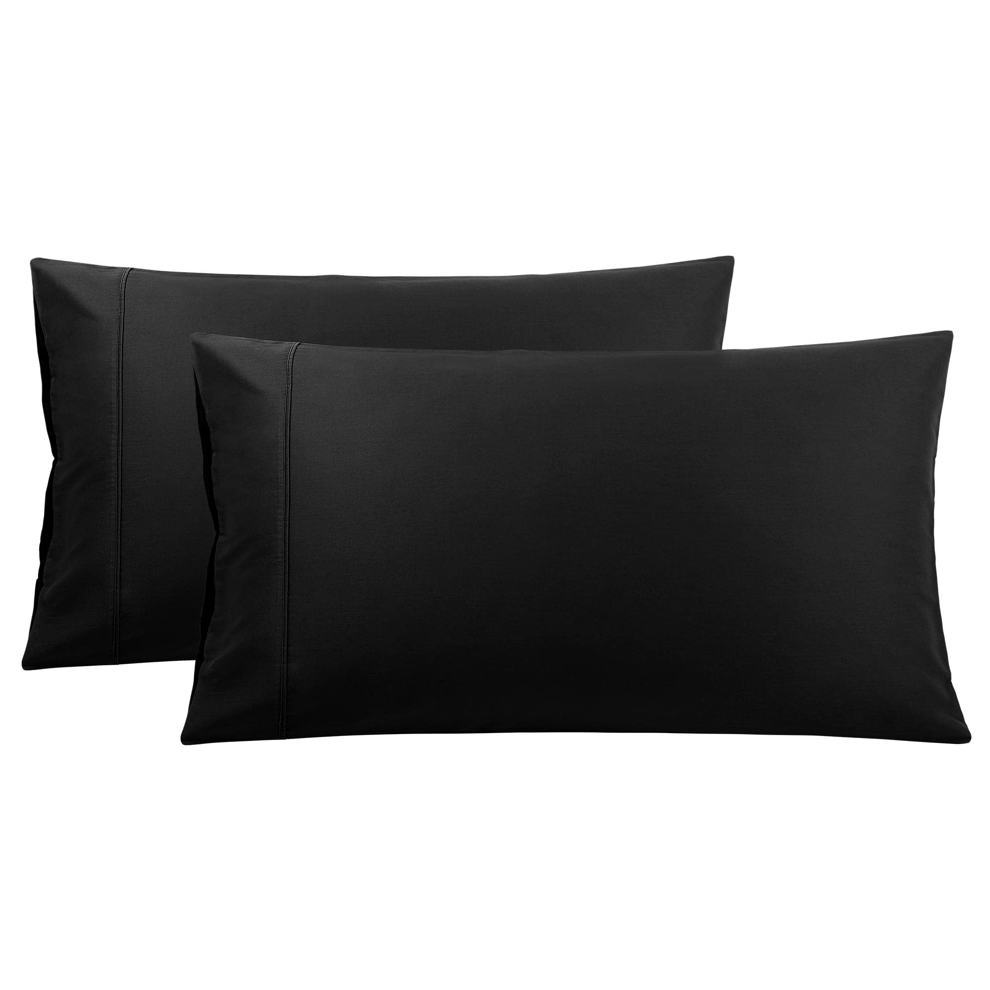 PiccoCasa Black Pillow Cases Queen Size Set of 2 - Ultra Soft 100% Cotton Zippered Pillow Covers 20x30 Inches for Hotel & Home Bedroom - Luxury Bedding Essentials for Comfortable Sleep