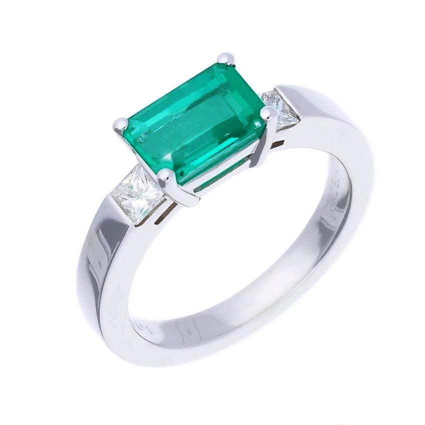 18ct White Gold Emerald and Diamond Trilogy Ring - Elegant Engagement, Wedding, or Anniversary Jewelry Gift for Women