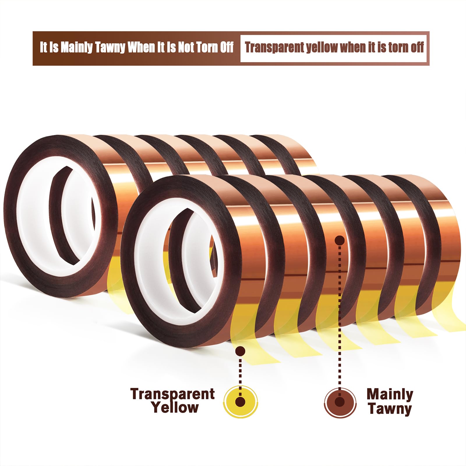 12 Rolls 10mm x 16m (52FT) High Temperature Heat Resistant Tape - No Residue Heat Transfer Tape for Sublimation Press, Vinyl, DIY Crafts & T-Shirt Printing | Perfect for Heat Press Machines & Fabric Projects