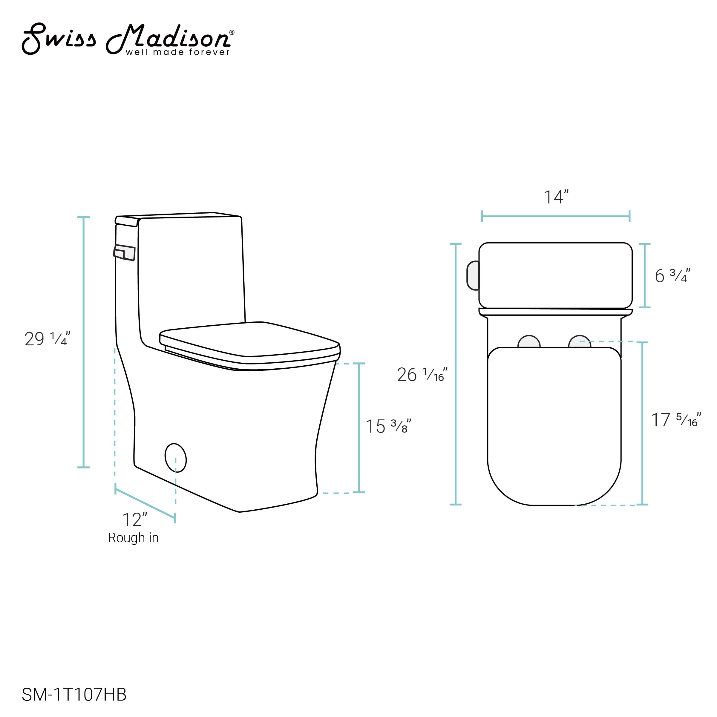 Concorde One-Piece Square Toilet with Side Flush, 1.28 GPF Water Saving Design, Modern Black Hardware - Perfect for Small Bathrooms, Apartments & Contemporary Homes