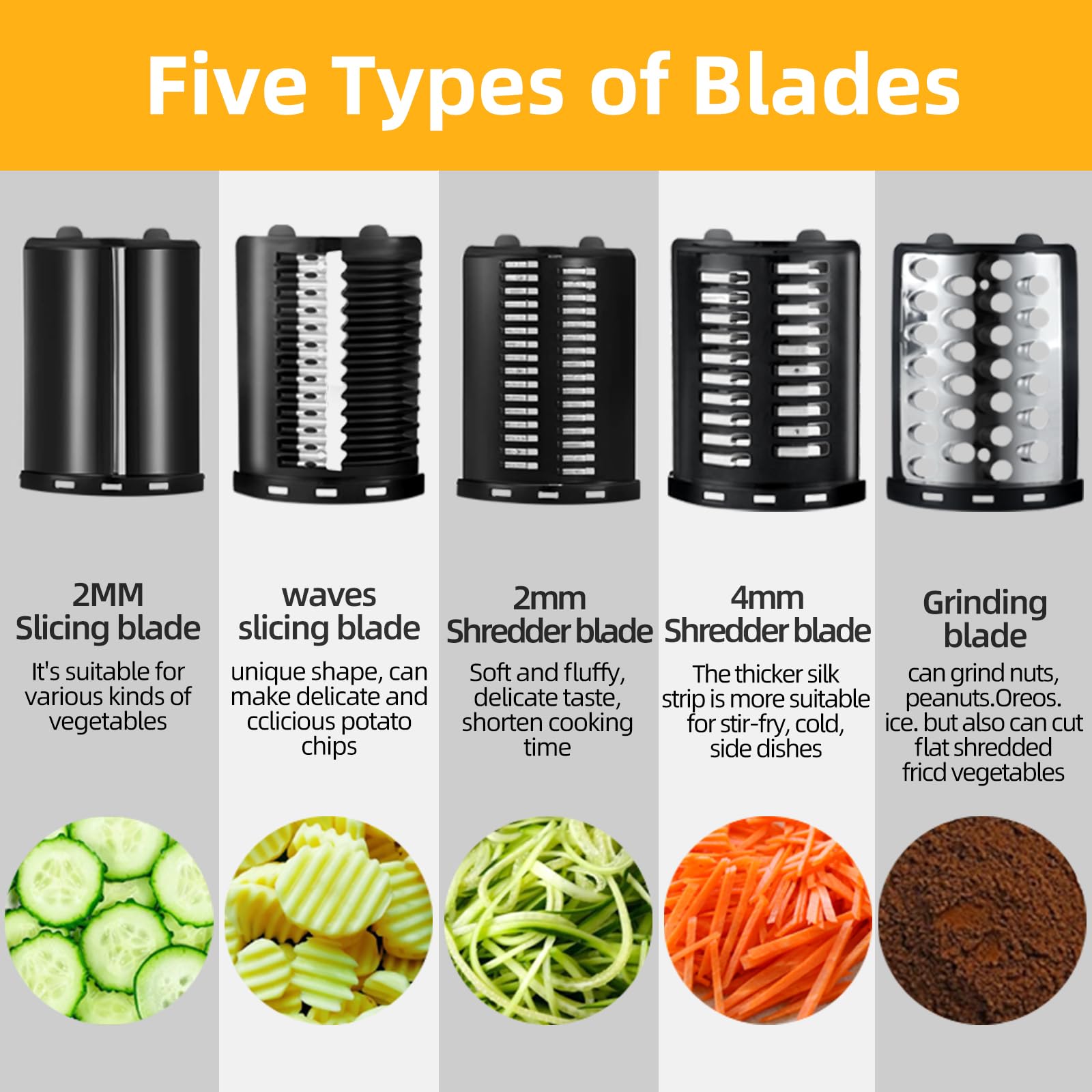 5-in-1 Electric Vegetable Slicer & Cheese Grater - 300W Powerful Salad Shooter with One-Touch Control - Multi-Functional Kitchen Appliance for Vegetables, Cheese & Nuts - Perfect for Meal Prep, Salad Making & Party Snacks