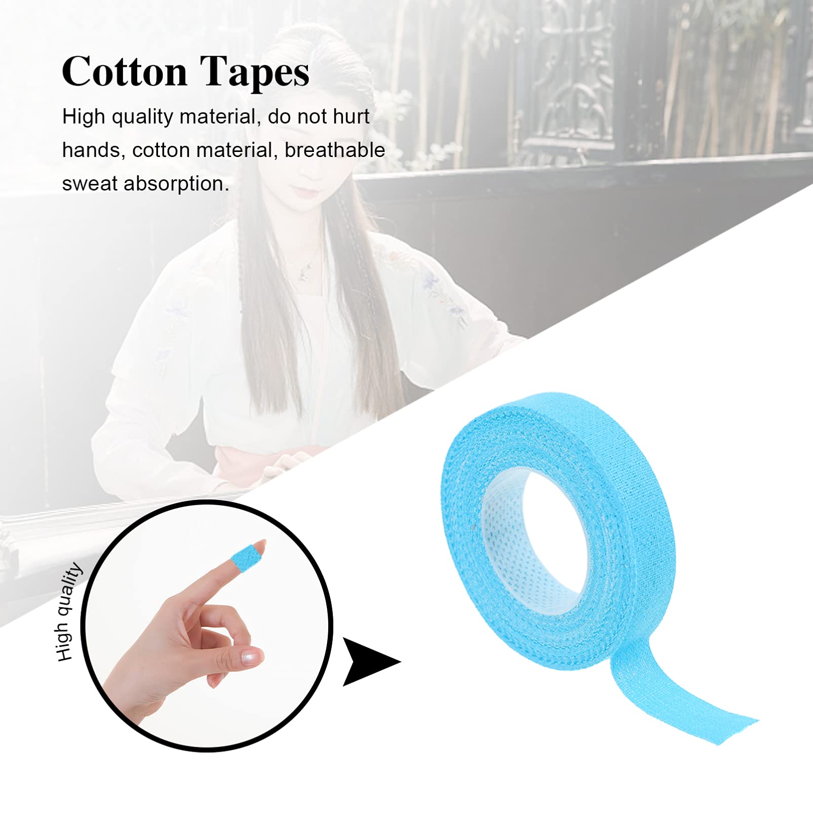 10 Rolls Cotton Athletic Tape for Guzheng, Guitar & Zither - Skin-Friendly Adhesive Finger Tape for String Instruments (Sky Blue) - Perfect for Musicians, Sports Injury Protection & First Aid