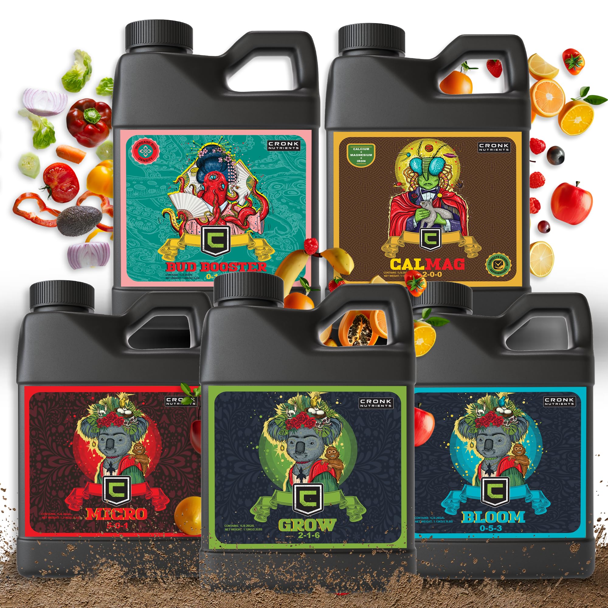 **Cronk Nutrients Big Bud Kit - Complete Plant Nutrient System with Micro, Grow, Bloom, Bud Booster & CalMag - Best Indoor & Outdoor Fertilizer for Robust Growth & Bigger Flowers - 500mL - Ideal for Hydroponics, Soil, and Garden Plants**