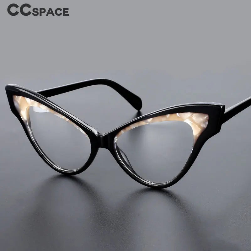 CCspace Unisex Full Rim Oversized Cat Eye Acetate Eyeglasses 55270 - Retro Fashion Glasses for Women & Men - Perfect for Office, Reading, and Stylish Everyday Wear