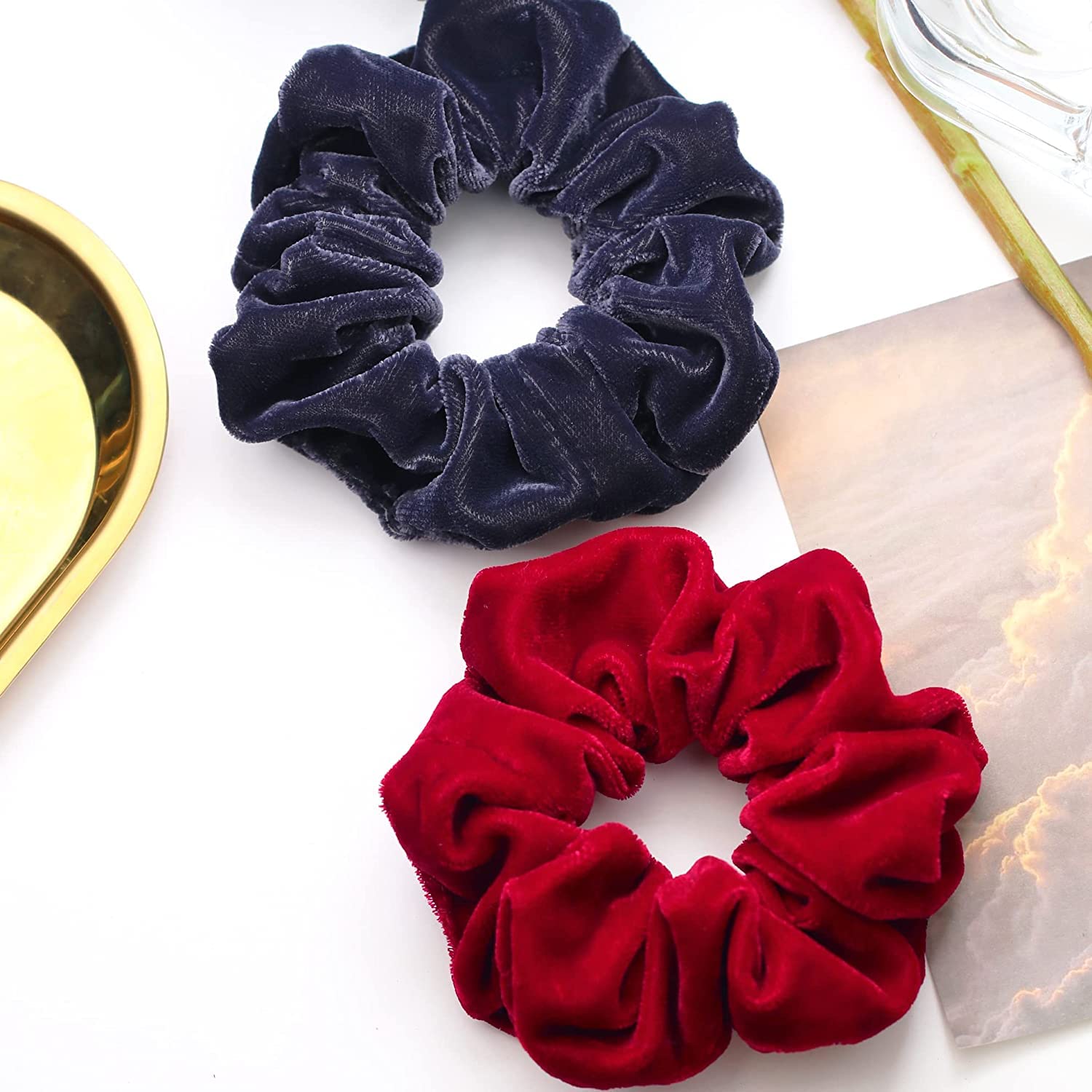 ALIBA COLLECTION 6 Pack Velvet Blend Hair Scrunchies - Soft Elastic Hair Bands for Women & Girls (Black) - Perfect for Workouts, Yoga, Office & Everyday Use