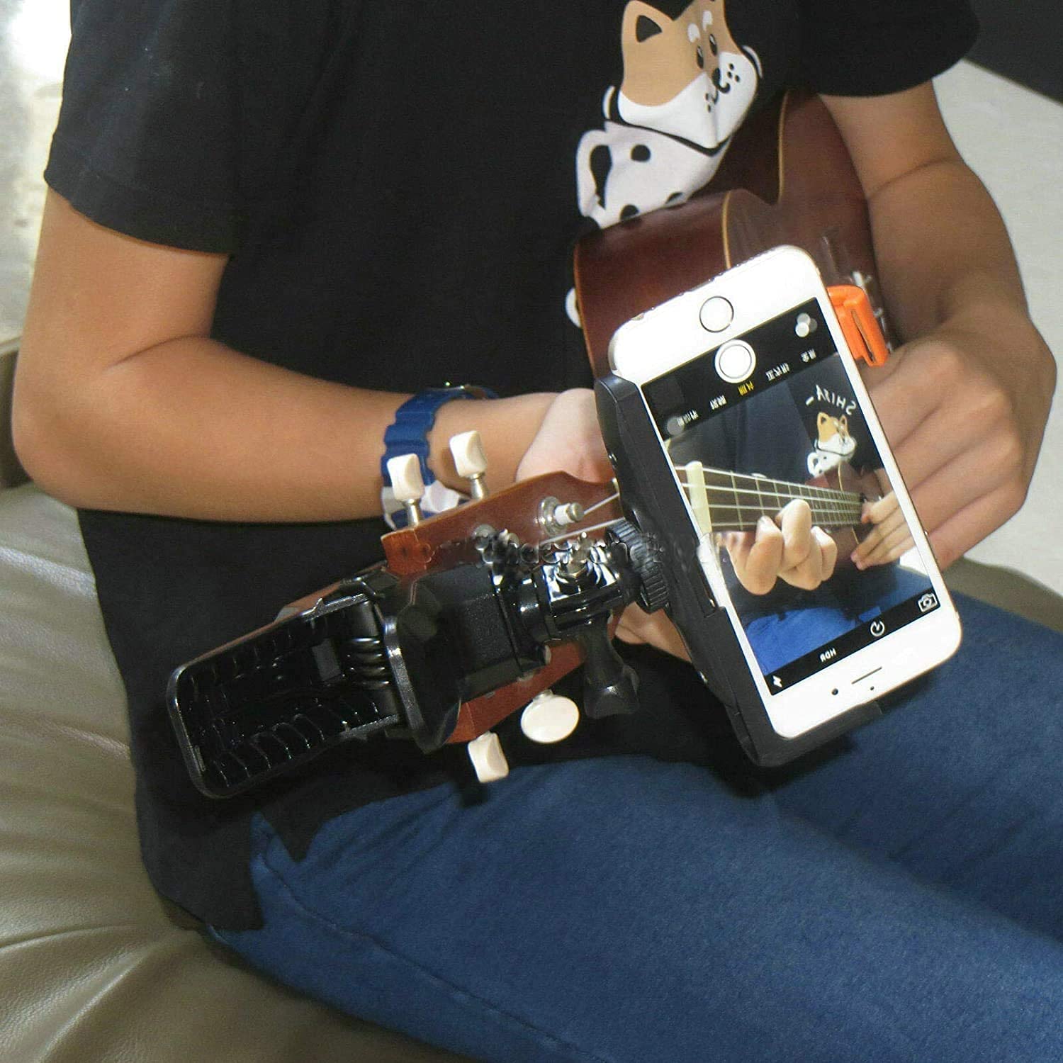 Multi-Purpose Guitar & Ukulele Smartphone Mount Holder - Adjustable Headstock Phone Clamp for iPhone, Android & Action Cameras - Perfect for Landscape Filming, Live Streaming & Music Tutorial Videos