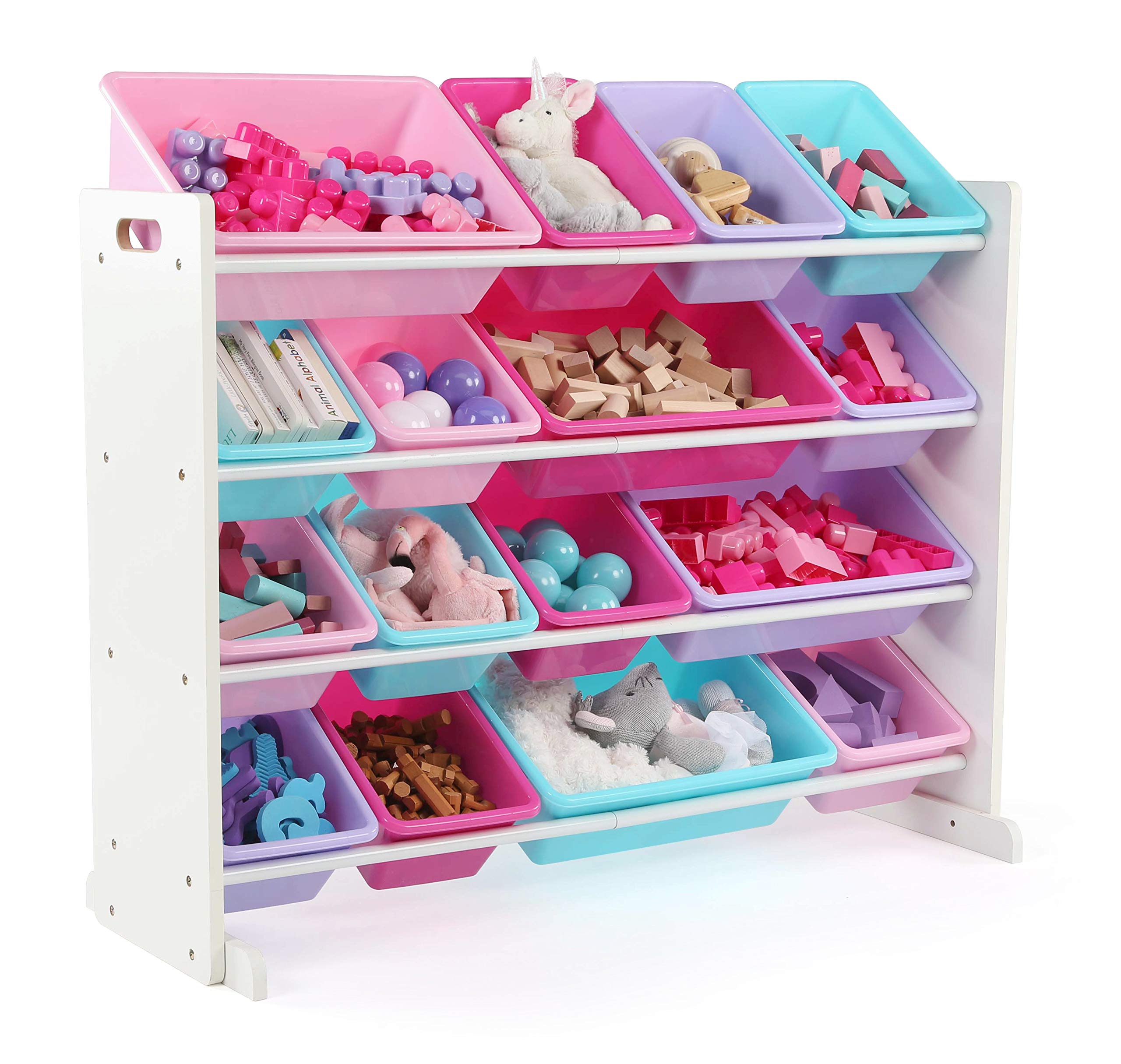 Humble Crew 16-Bin Toy Organizer & Book Rack Storage Shelf - Pastel Collection | Kids Room Organization, Playroom Storage & Nursery Decor Solution