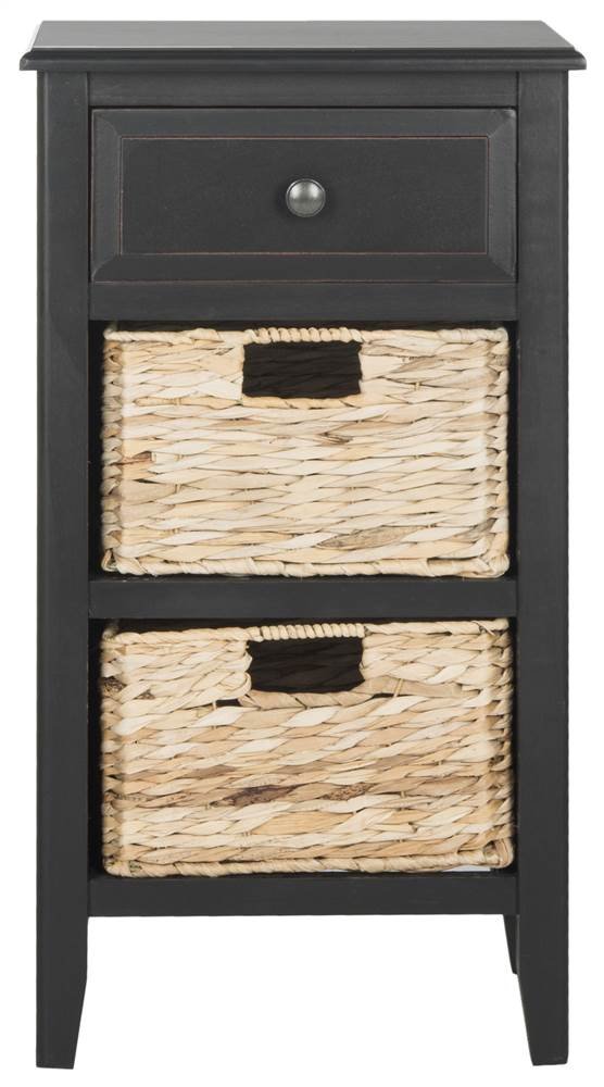 Safavieh Everly Distressed Black Nightstand with Drawer & 2 Removable Baskets - Bedside Table for Bedroom, Living Room, or Office Storage