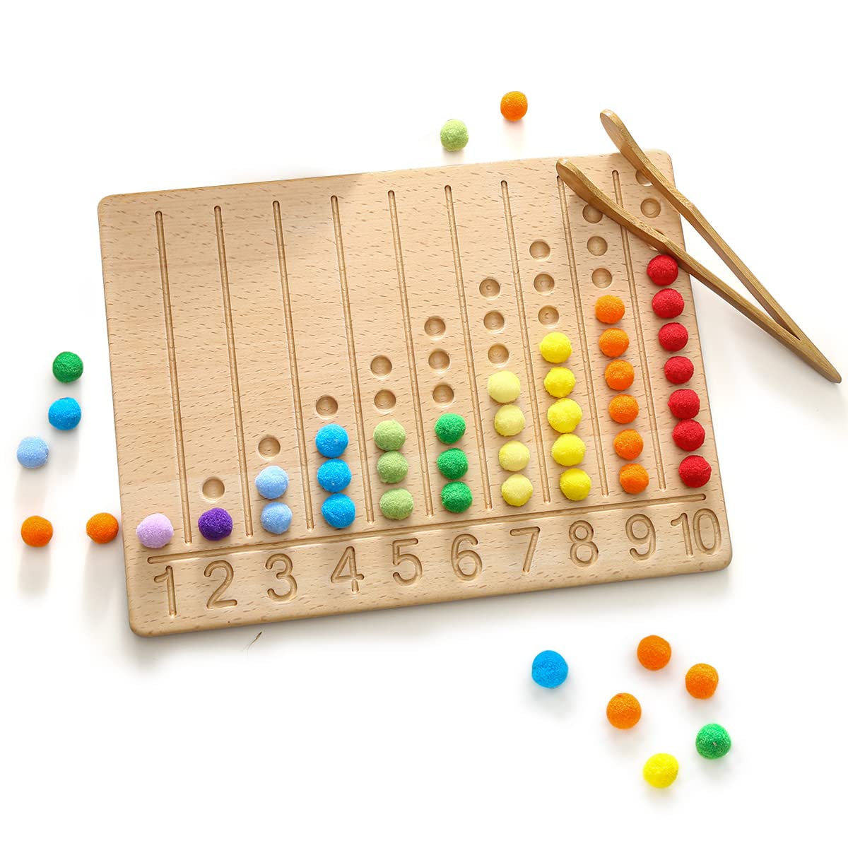 Montessori Wooden Bead Board Game - Color Sorting Stacking Toys for Toddlers, Math Counting & Fine Motor Skills Development, Wooden Tracing Puzzle for Kids - Perfect for Preschool Learning & Homeschool Activities