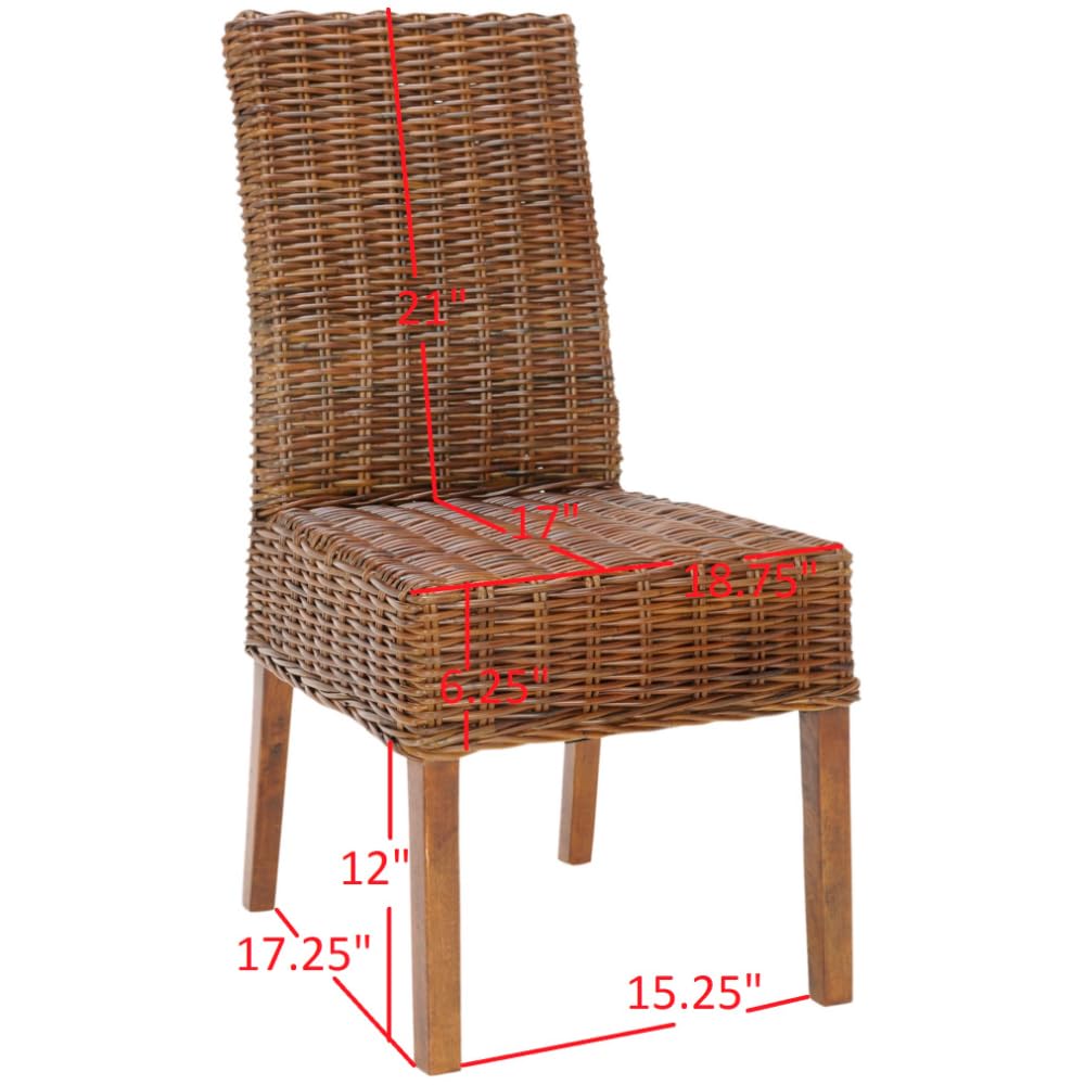 Safavieh Home Collection Aubrey Walnut Wicker Side Chair - Rustic Farmhouse Dining Chair for Kitchen, Patio & Outdoor Use - Handwoven Rattan Accent Chair with Wooden Frame