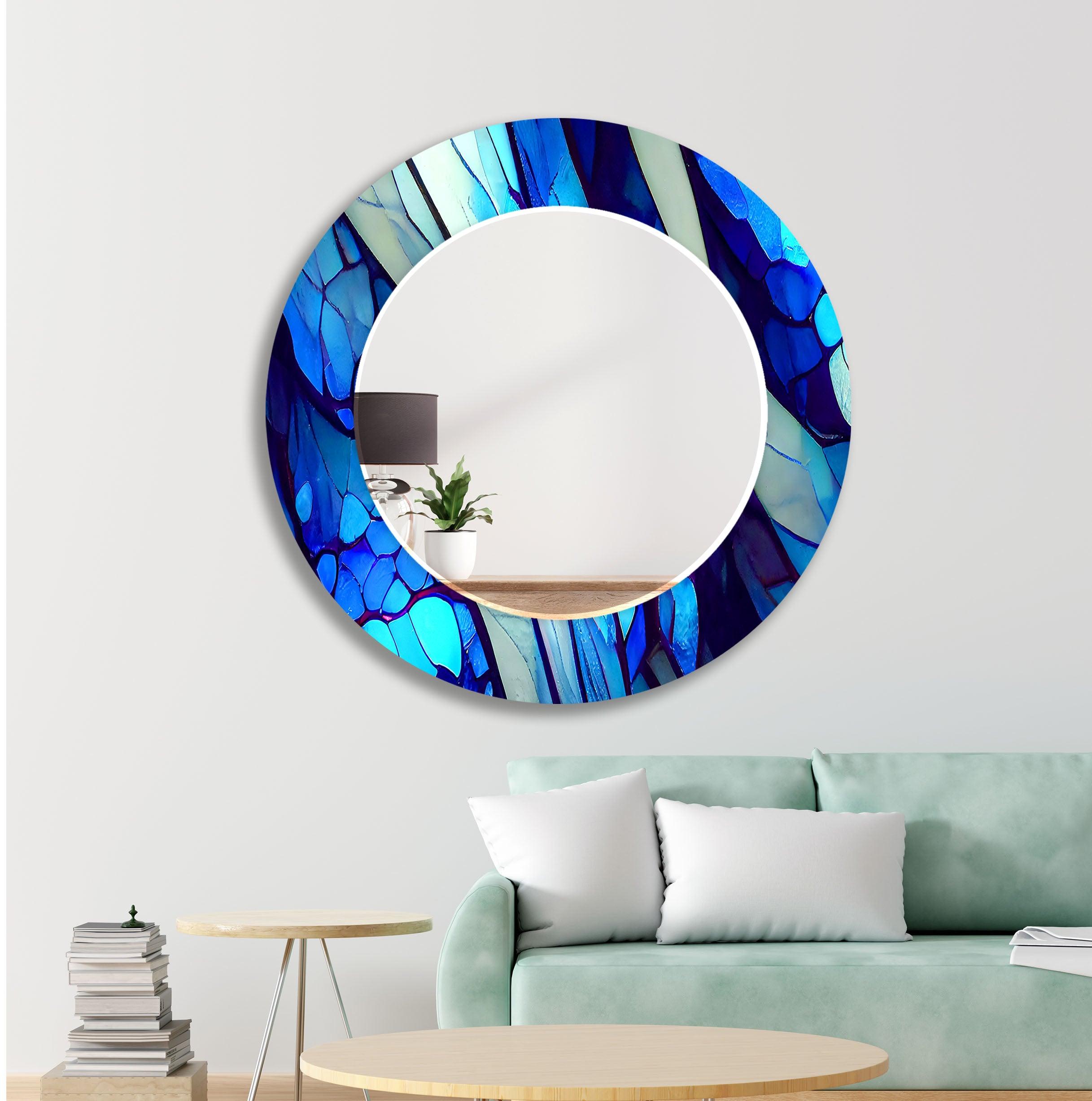 Blue Nacreous Abstract Wall Mirror - Modern Home Decor for Living Room, Bedroom & Entryway - Stylish & Elegant Interior Design Accent