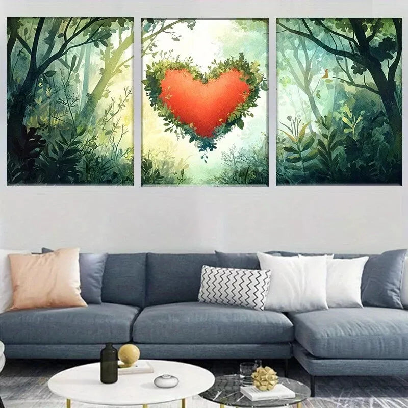 3-Piece Nature Lush Forest Heart Shaped Foliage Wall Art Set - Framed Canvas Prints 40x60cm - High Quality Australian Made Wall Decor - Perfect for Living Room, Bedroom & Office Decoration