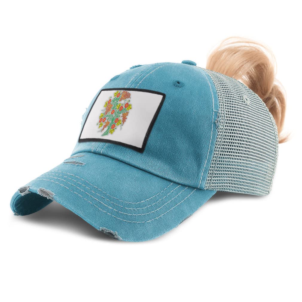 Women's High Ponytail Cap with Colorful Floral Print - Vintage Style Adjustable Hair Accessory for Women & Girls | Perfect for Summer Outfits, Beach Days & Fashion Statements