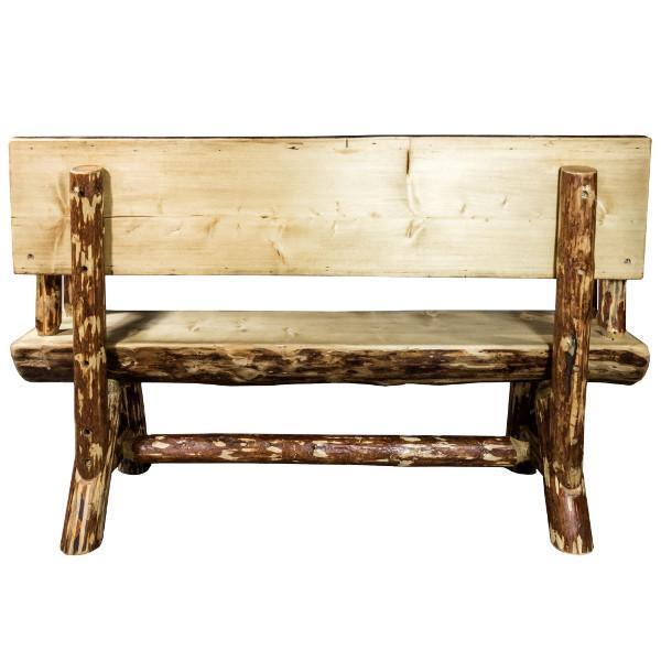 Glacier Country Half Log Bench with Back & Arms - Rustic Outdoor Wooden Seating for Garden, Patio & Backyard Relaxation