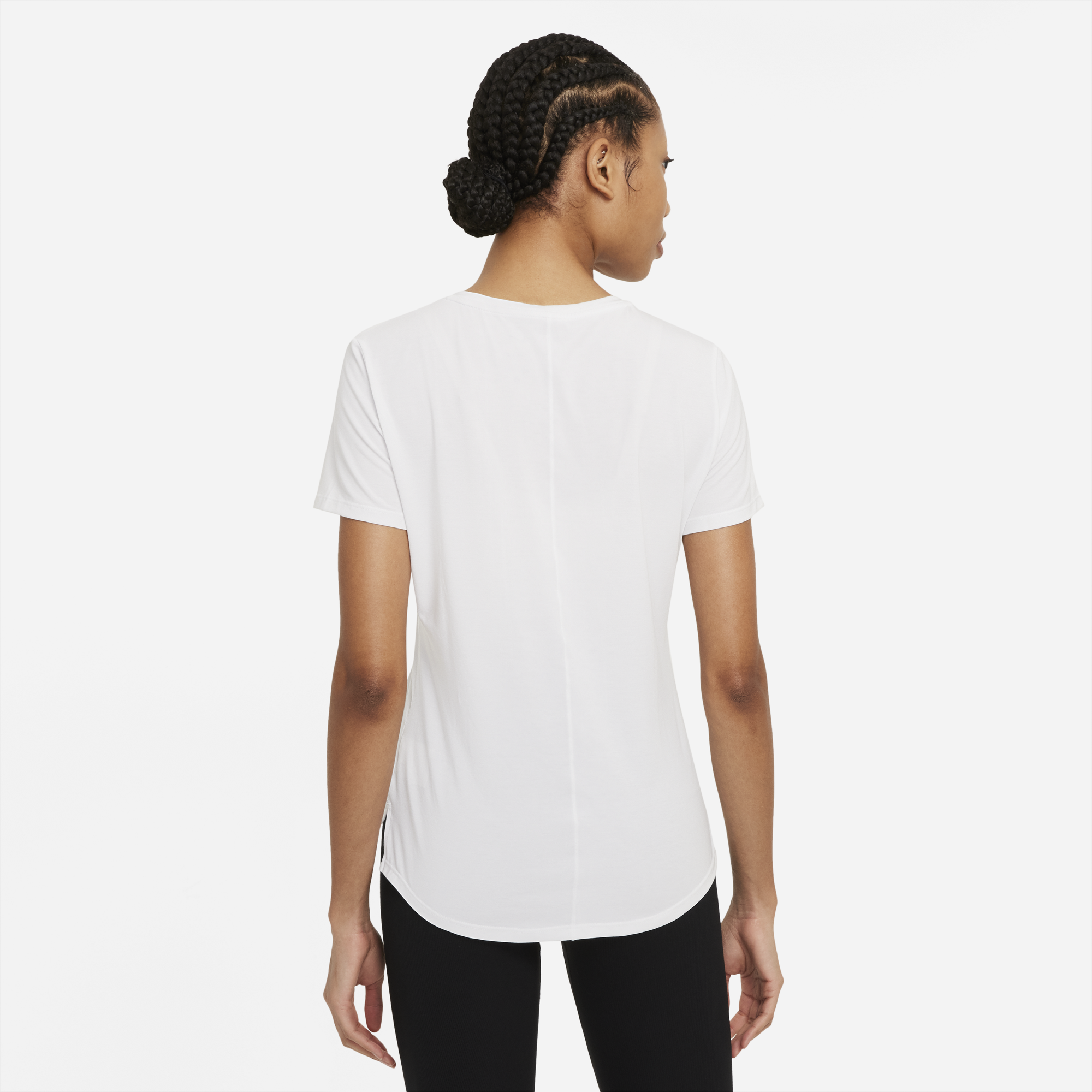Nike Women's DRI-FIT UV Protection Moisture-Wicking Short Sleeve T-Shirt - White/Reflective Silver - Athletic Workout Top for Running, Yoga & Outdoor Activities